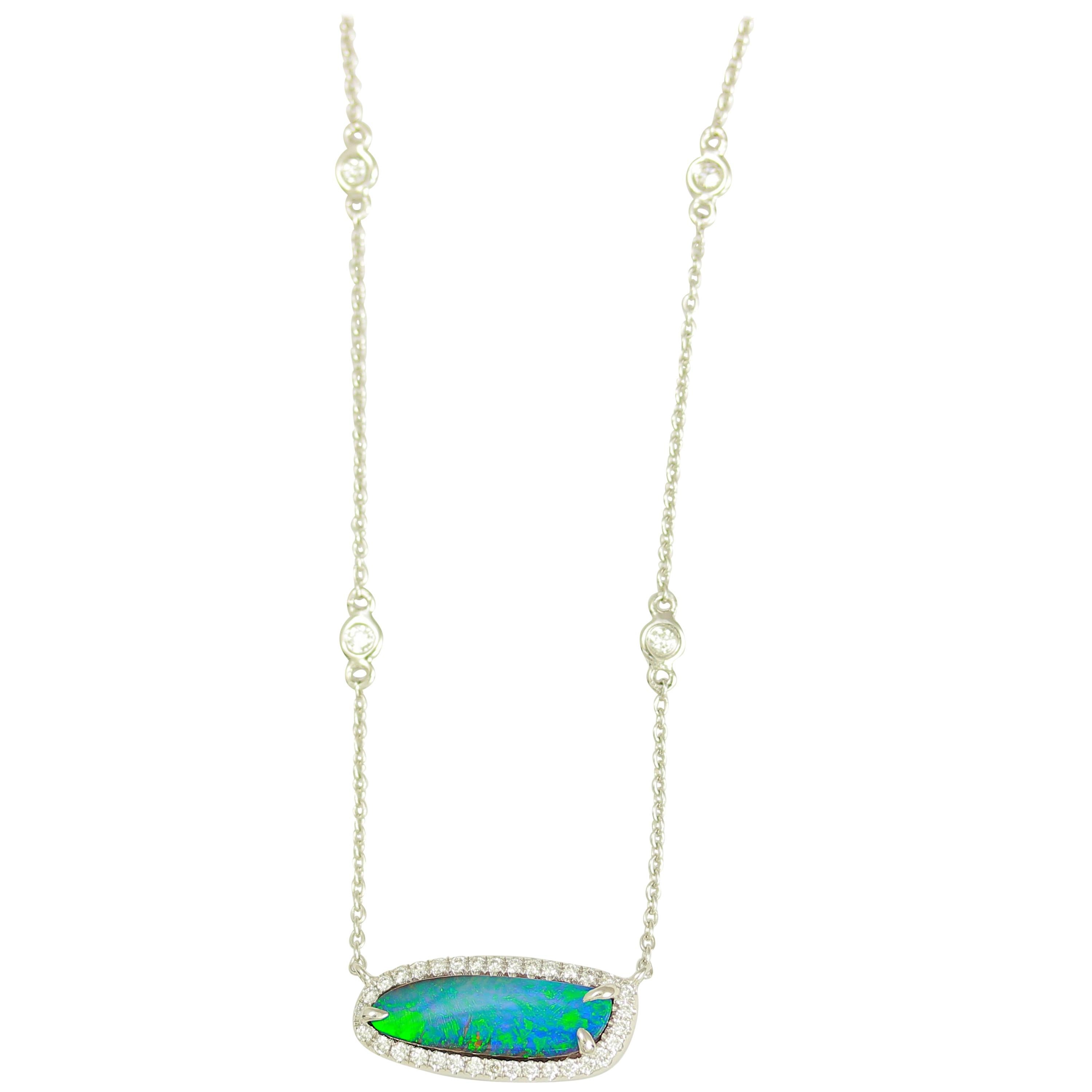 Frederic Sage 2.31 Carat Black Opal & Diamond  Pendant Necklace