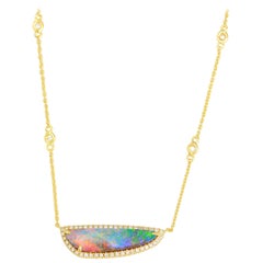 Frederic Sage 3.14 C Australian Black Opal Diamond Pendant Chain Drop Necklace