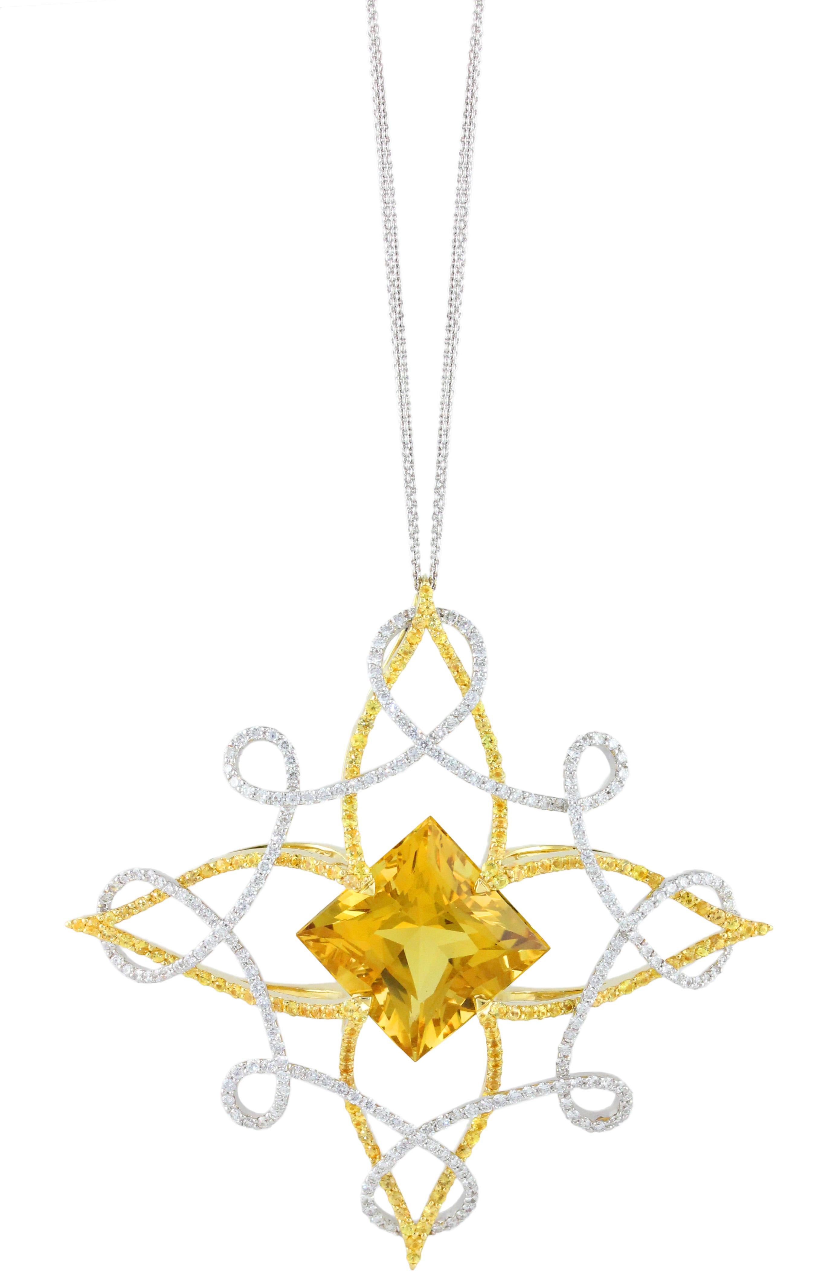 Frederic Sage 35.05 Carat Unheated Yellow Beryl Pendant Necklace In New Condition For Sale In New York, NY