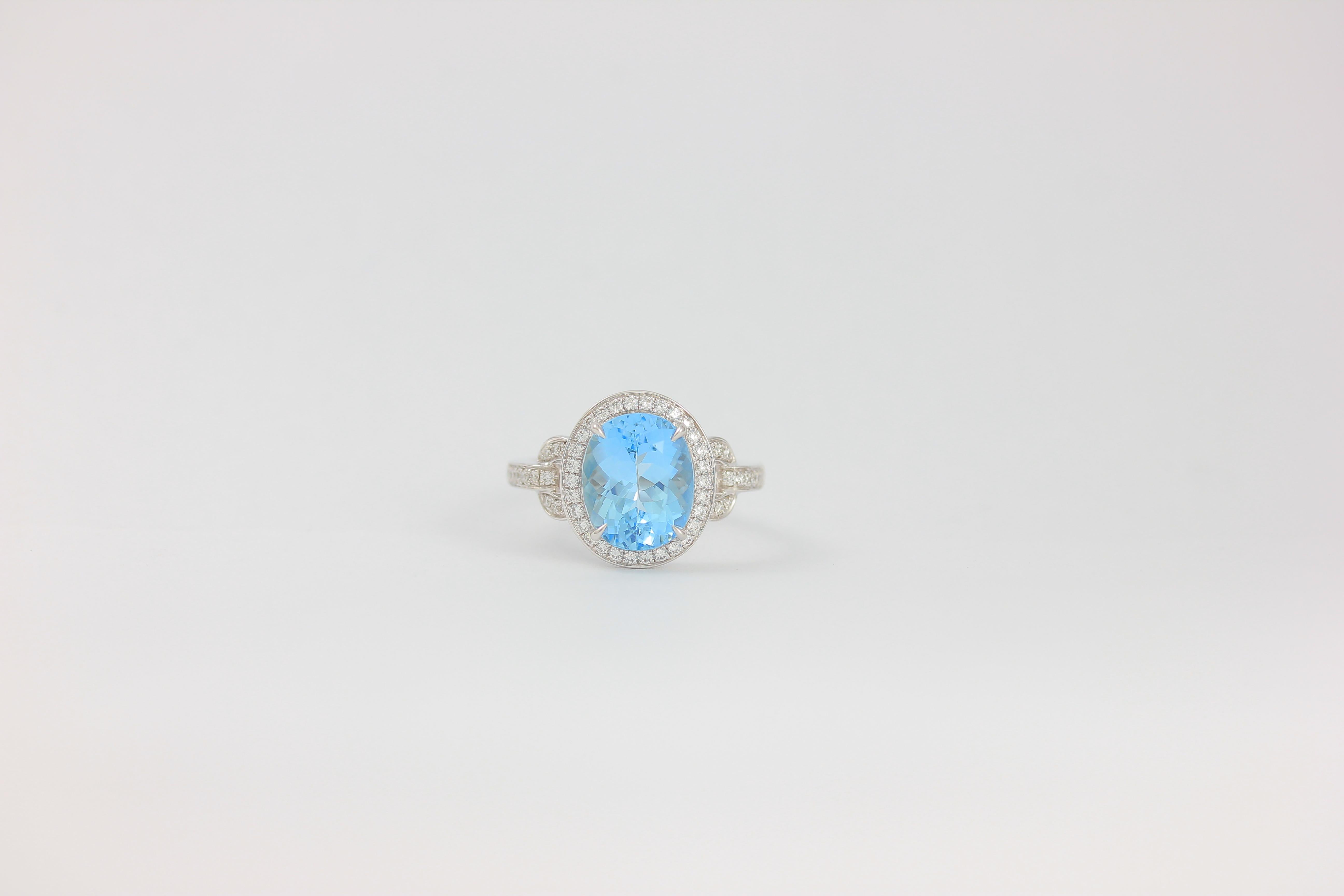 Contemporary Frederic Sage 3.60 Carat Oval Aquamarine Diamond One of Kind Ring For Sale