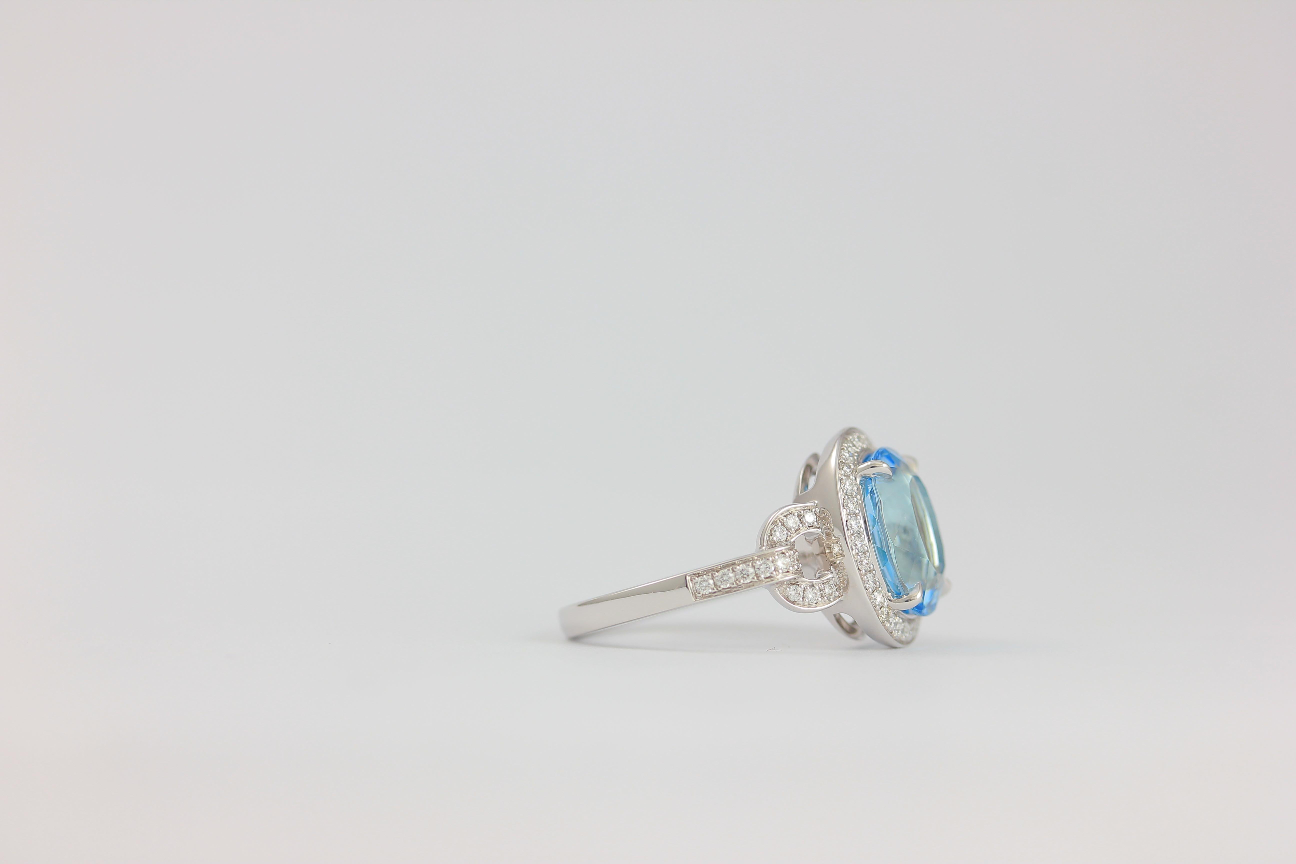 Oval Cut Frederic Sage 3.60 Carat Oval Aquamarine Diamond One of Kind Ring For Sale