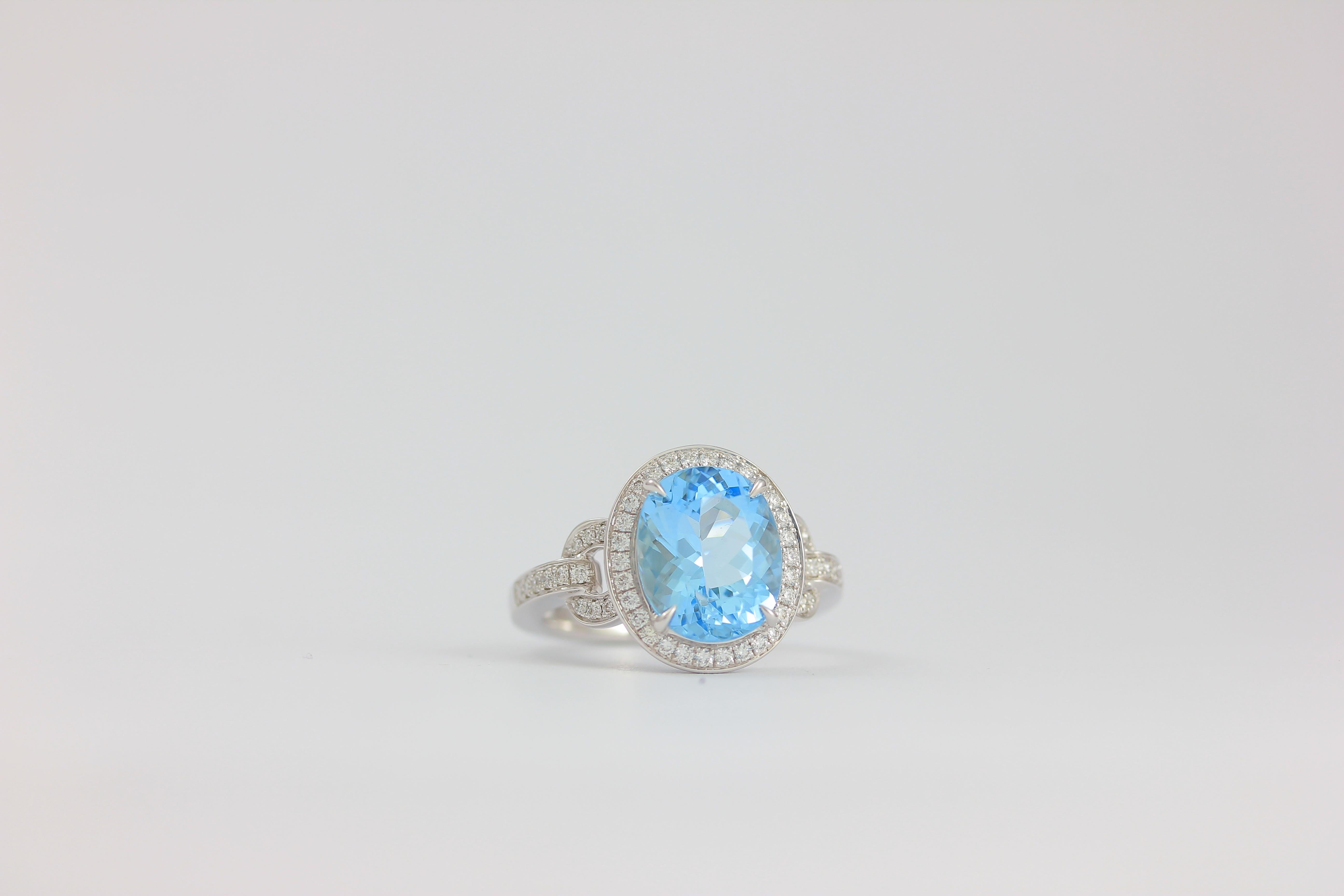 Frederic Sage 3.60 Carat Oval Aquamarine Diamond One of Kind Ring In New Condition For Sale In New York, NY