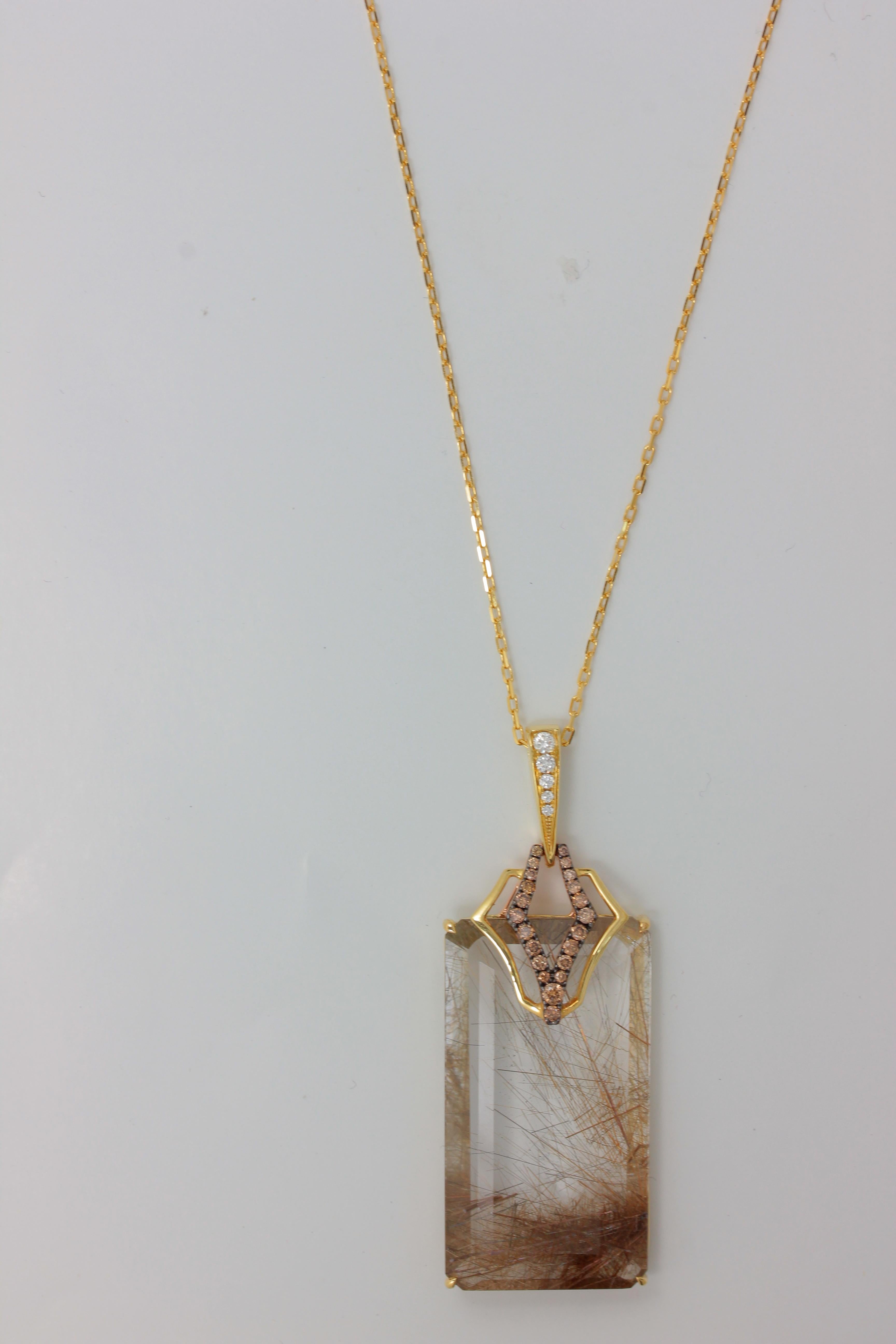 Contemporary Frederic Sage 39.22 Carat Rutilated Quartz Diamond Pendant Necklace
