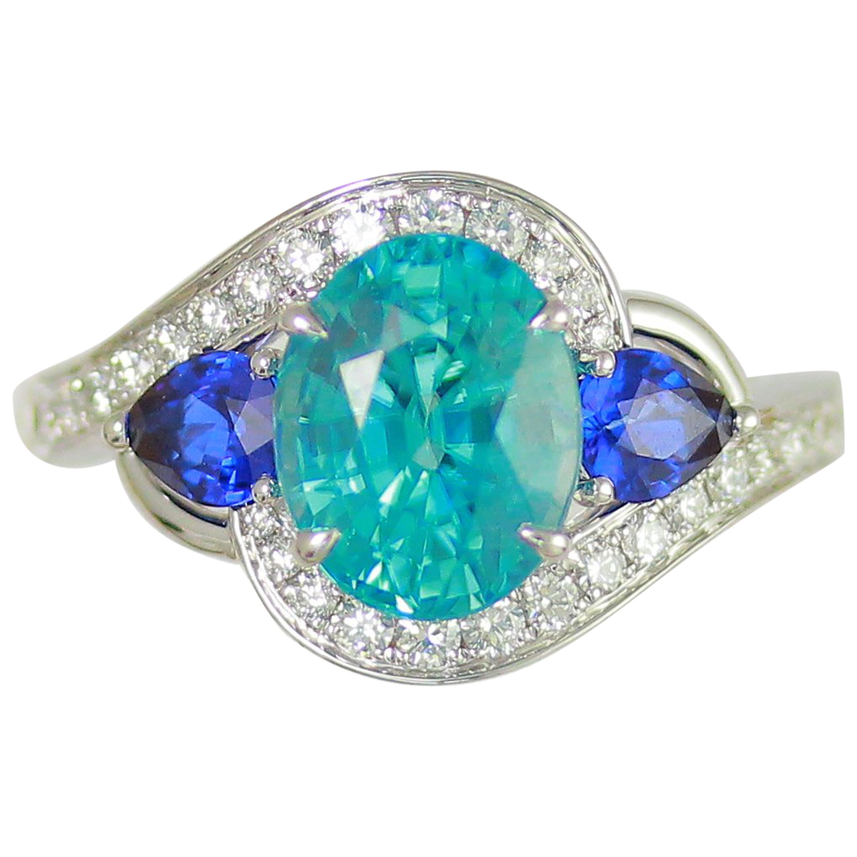 Frederic Sage 3.96 Carat Blue Zircon and Sapphire Cocktail Fashion Ring