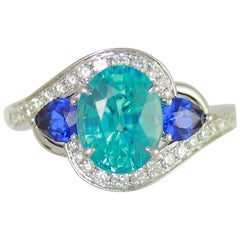 Frederic Sage 3.96 Carat Blue Zircon and Sapphire Cocktail Fashion Ring