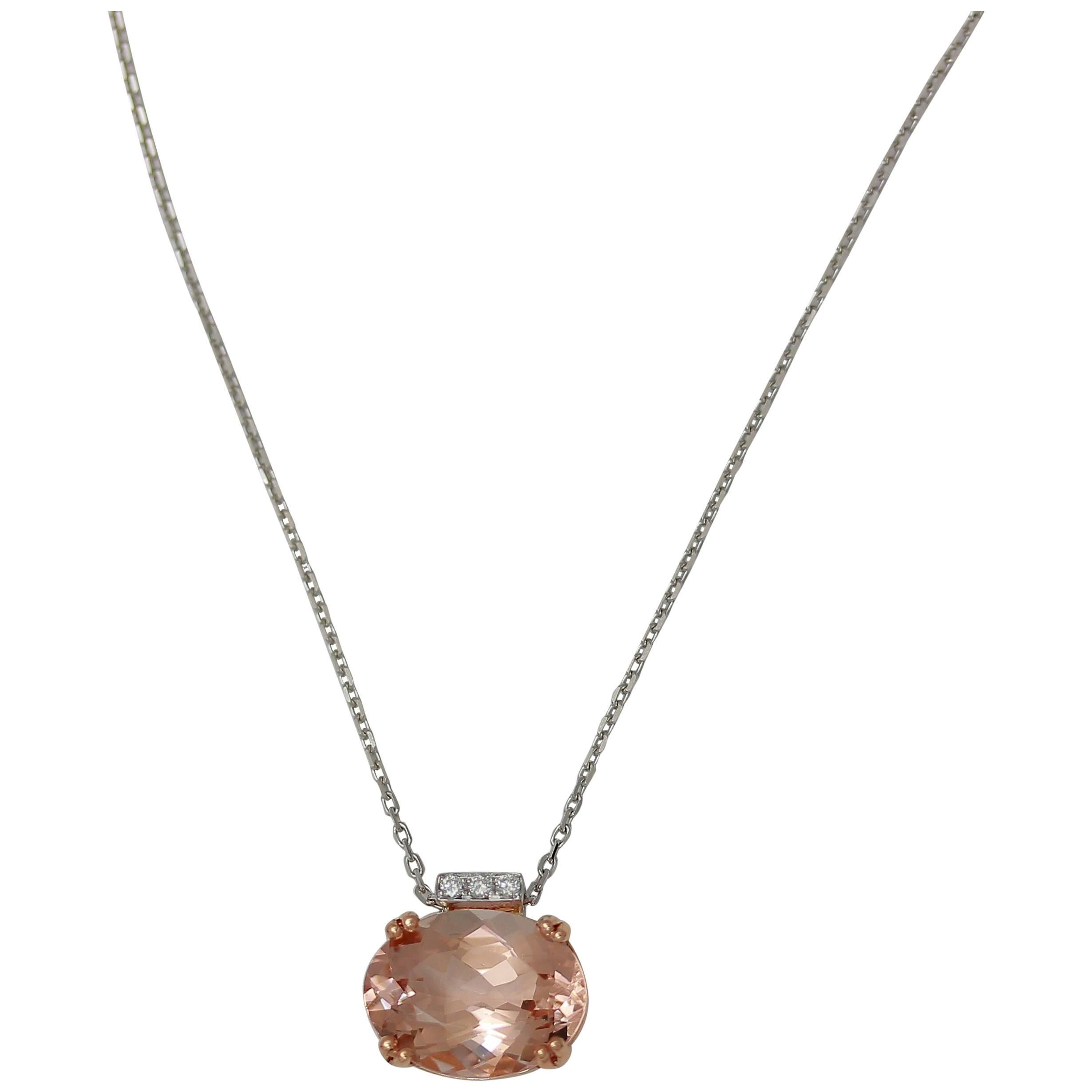 Frederic Sage 4.07 Carat Morganite and Diamond Pendant Necklace