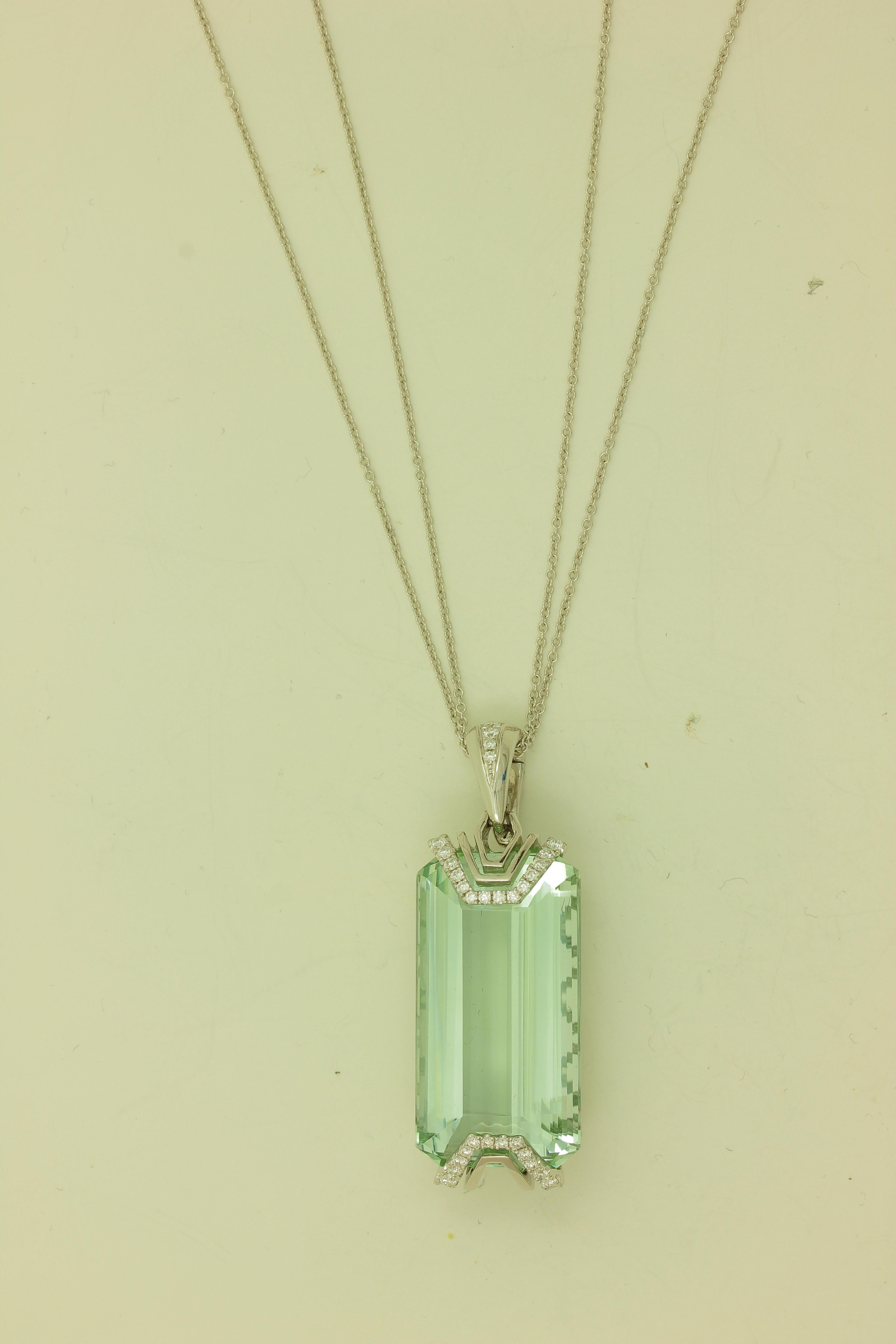 Frederic Sage 41.50 Carat Fine Green Aquamarine Diamond Pendant Necklace In New Condition In New York, NY