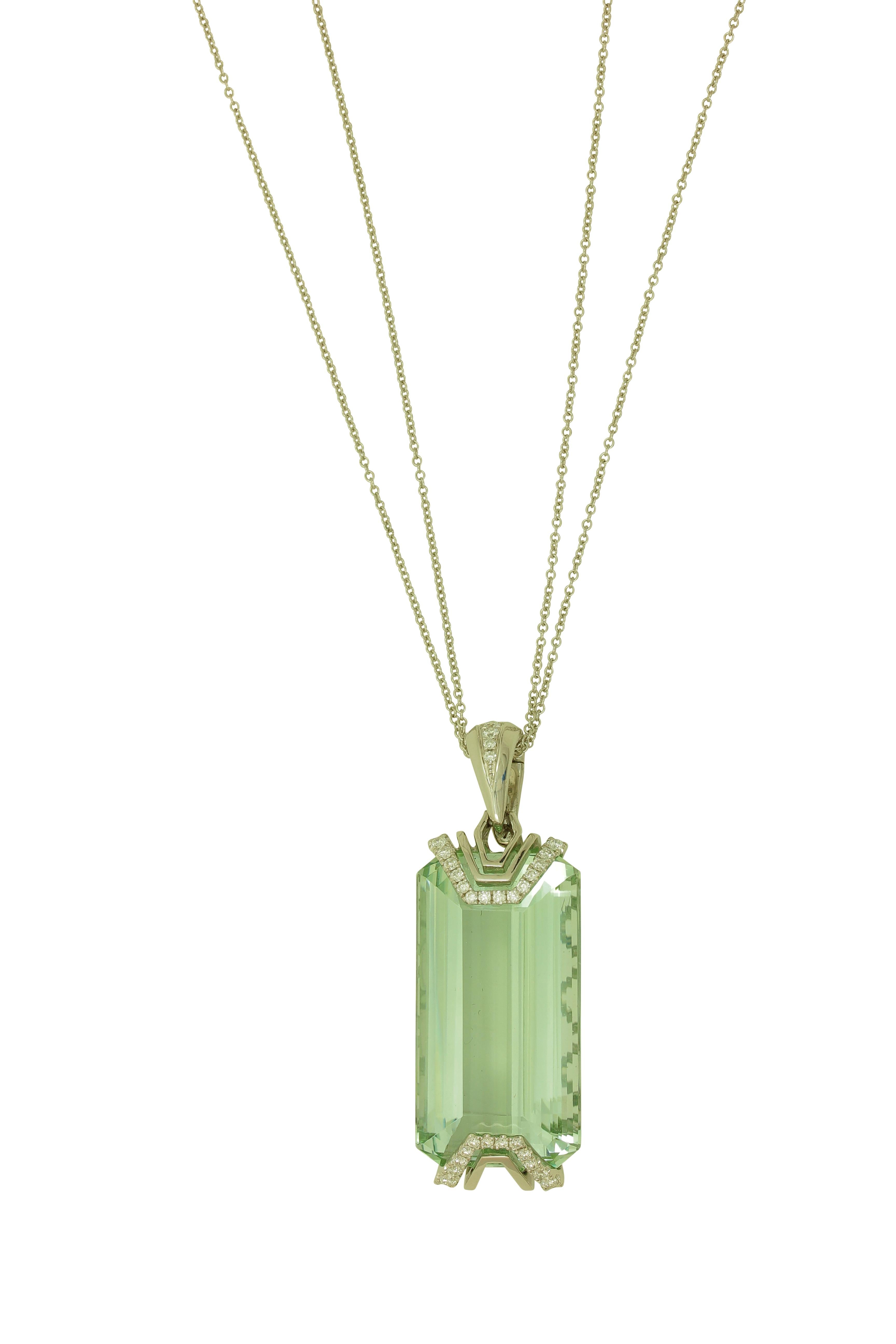 Women's or Men's Frederic Sage 41.50 Carat Fine Green Aquamarine Diamond Pendant Necklace