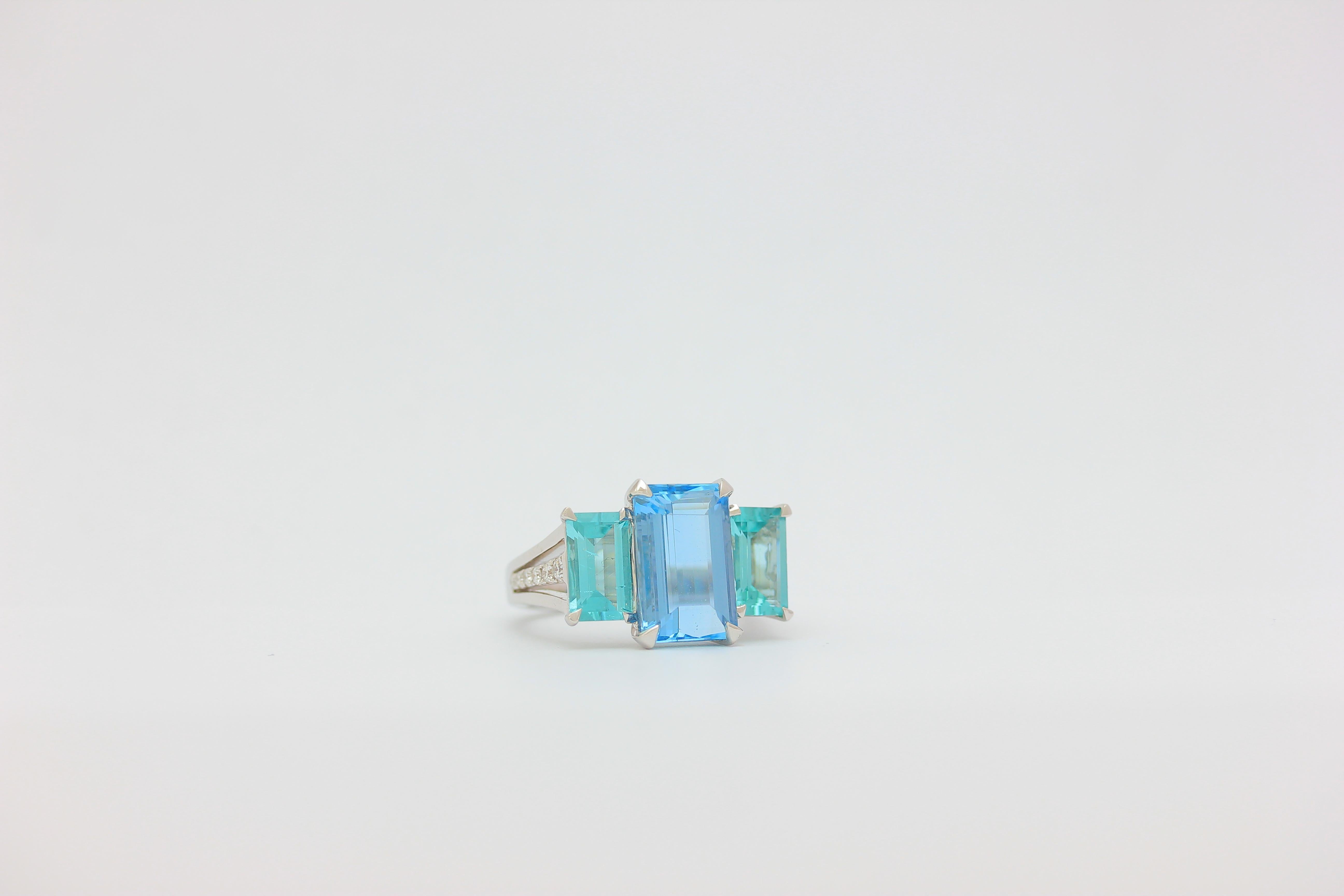 Frederic Sage 4.83 Aquamarine & 2.50 Green Tourmaline Cocktail Ring In New Condition For Sale In New York, NY