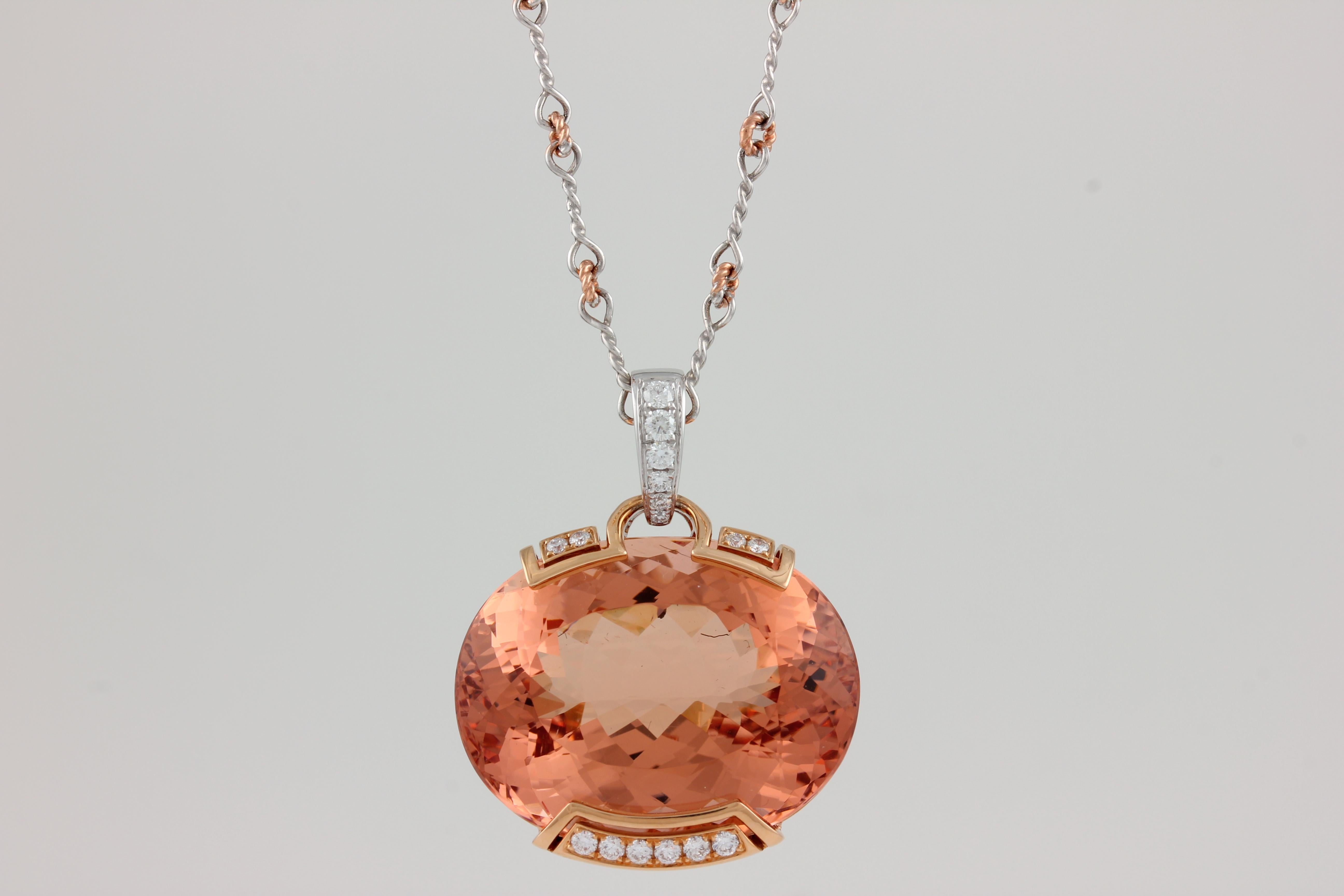 Women's or Men's Frederic Sage 55.53 Carat Morganite Diamond Pendant Necklace