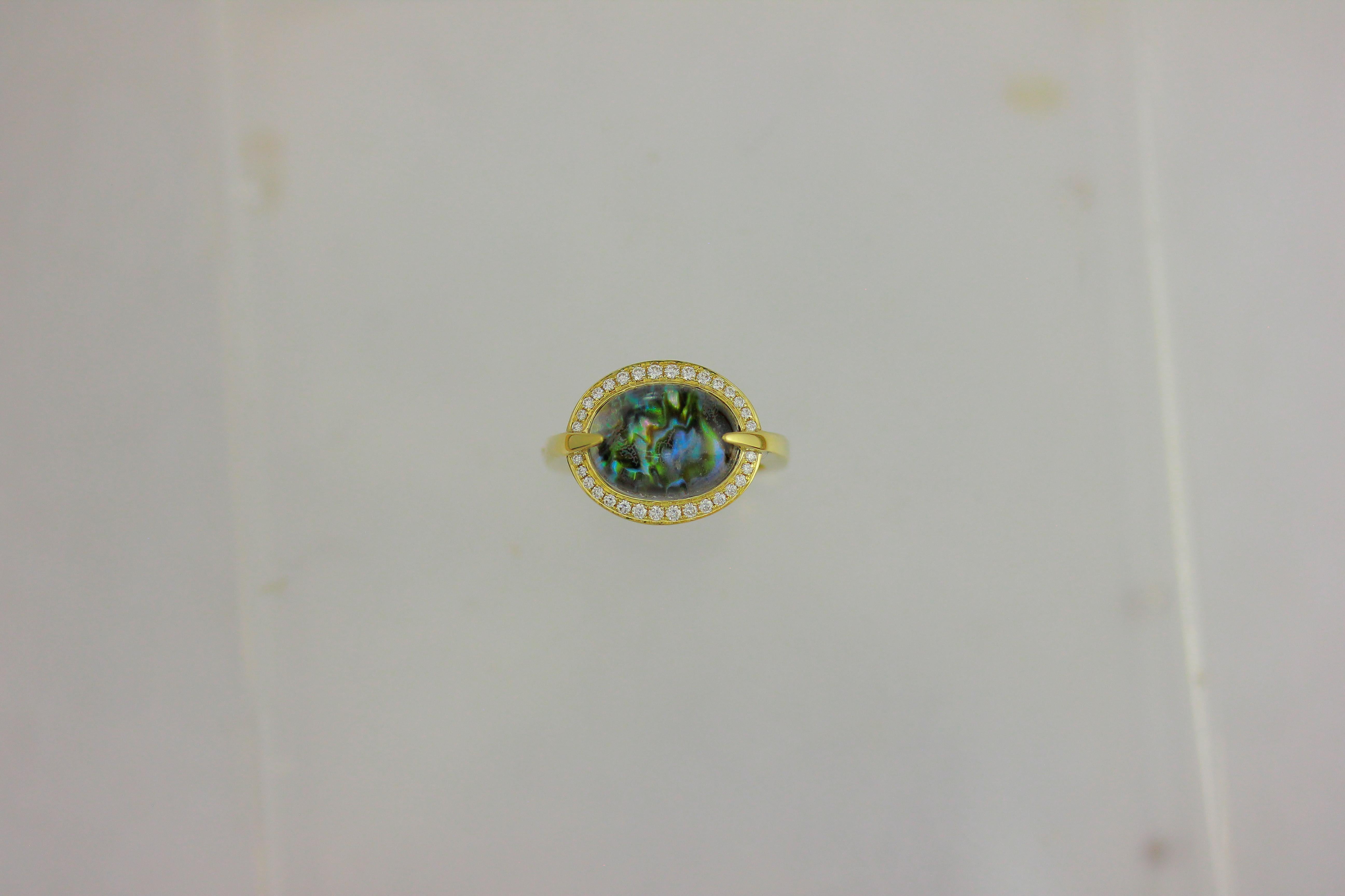 Oval Cut Frederic Sage Abalone Doublet and Diamond 