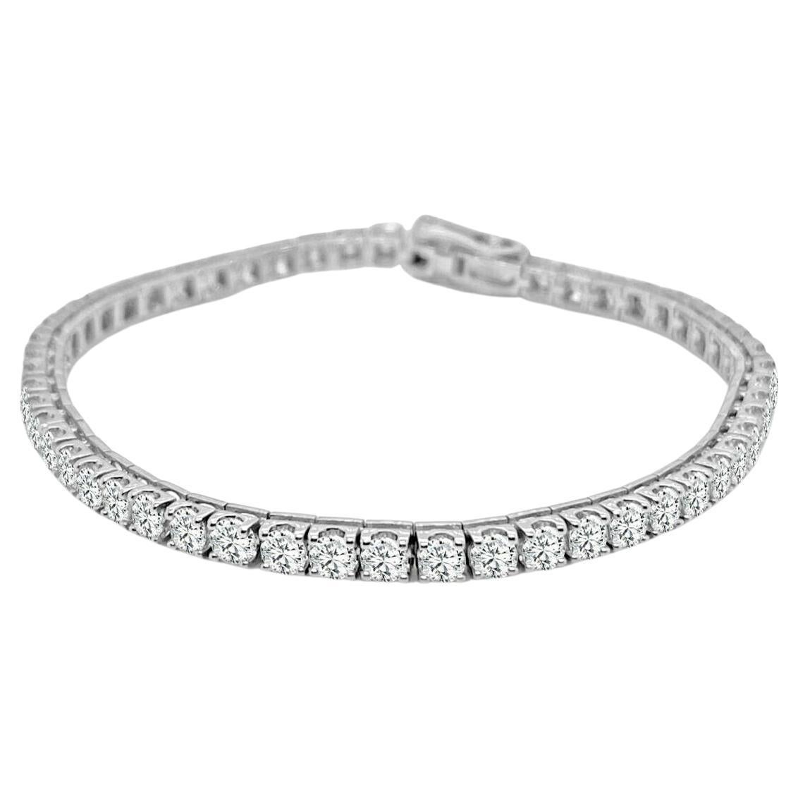 All White Diamond Tennis Bracelet, 6.50ct For Sale