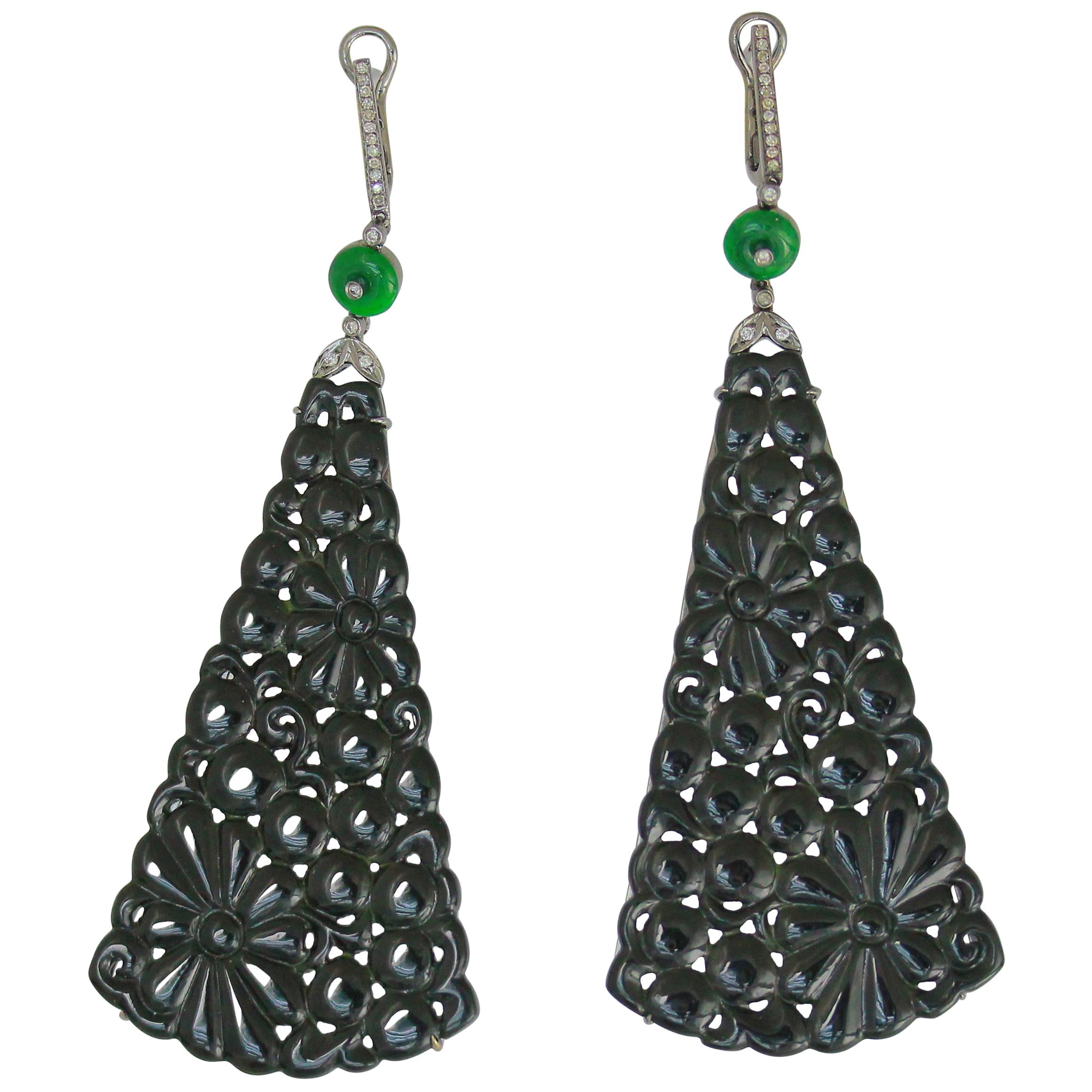 Frederic Sage Black Jade Earrings For Sale