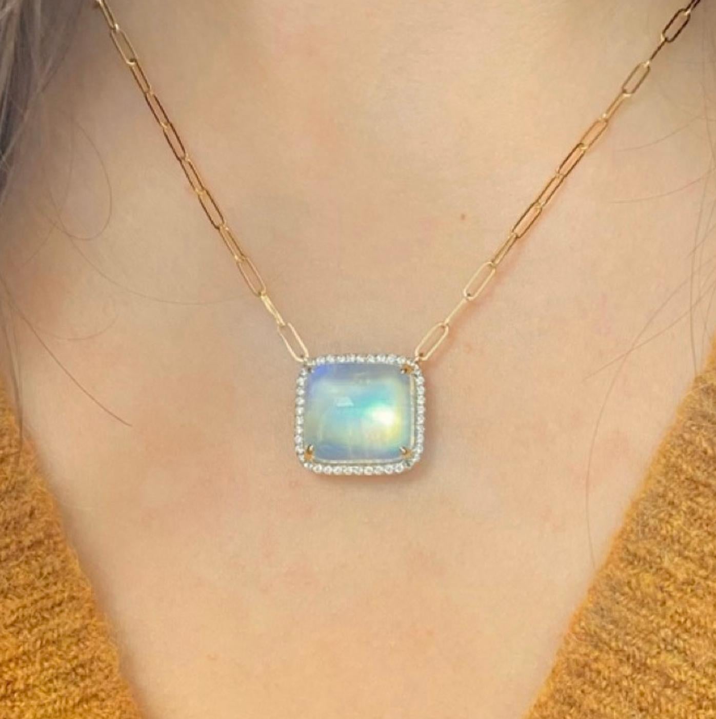 Women's Cushion Moonstone on Diamond Halo One of a Kind Pendant For Sale