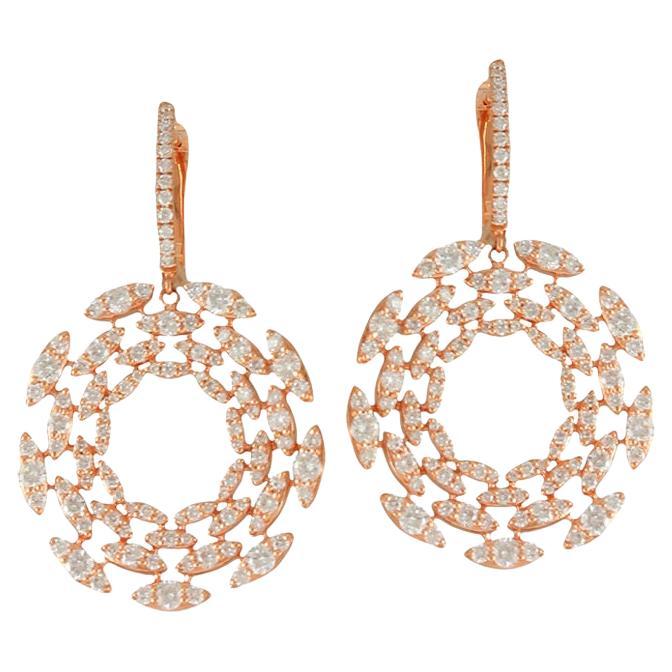 Diamond Flakes Earrings in Pink Gold For Sale