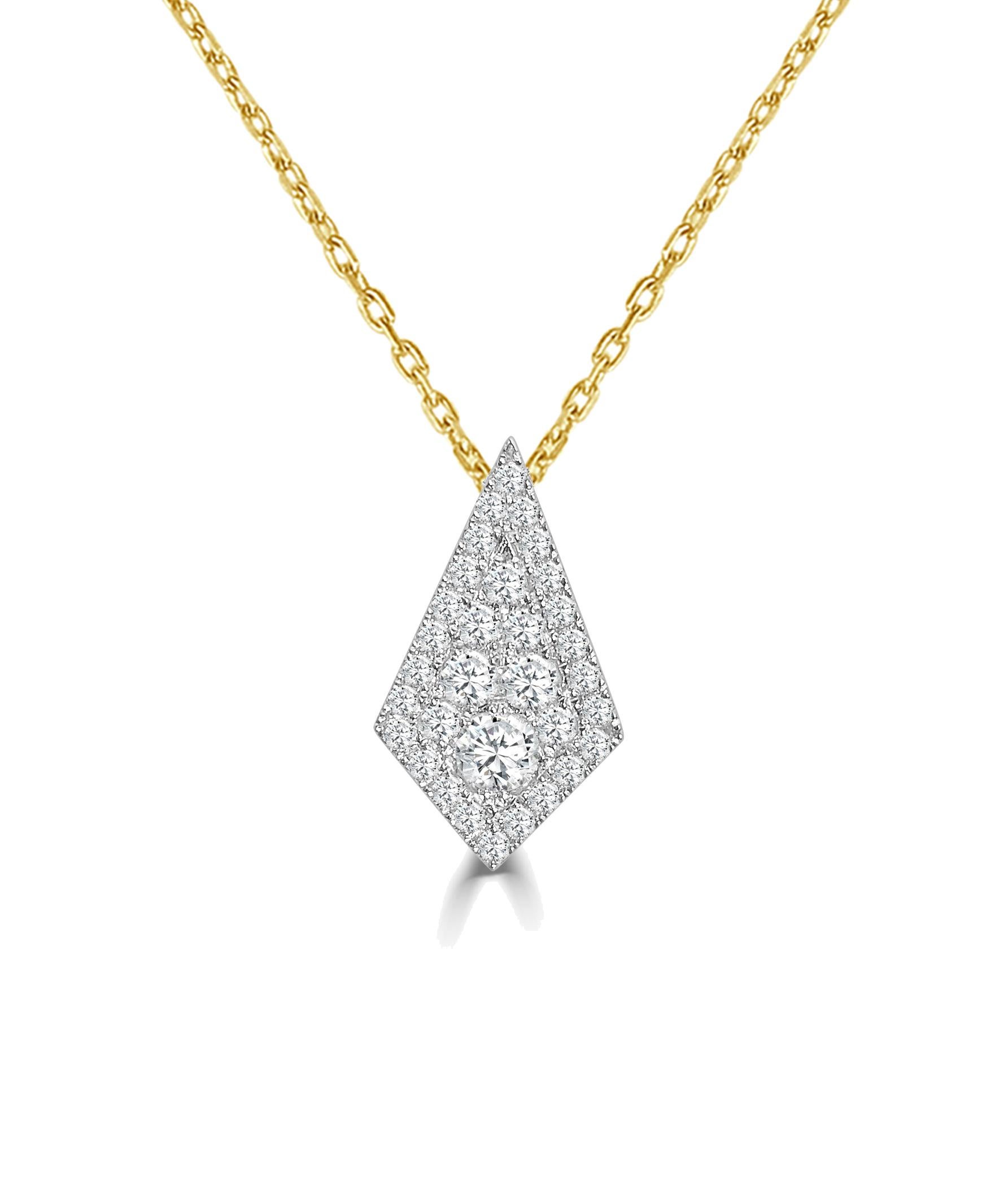 Extra Large Kite Shaped Firenze II Pendant With Chain, 0.89 Ct, Approximately 11 mm x 19.5 mm

Available in other metal/ gemstone options: This Diamond pendant can be made in white, pink or yellow gold. 
Matching earrings, bangle and ring available