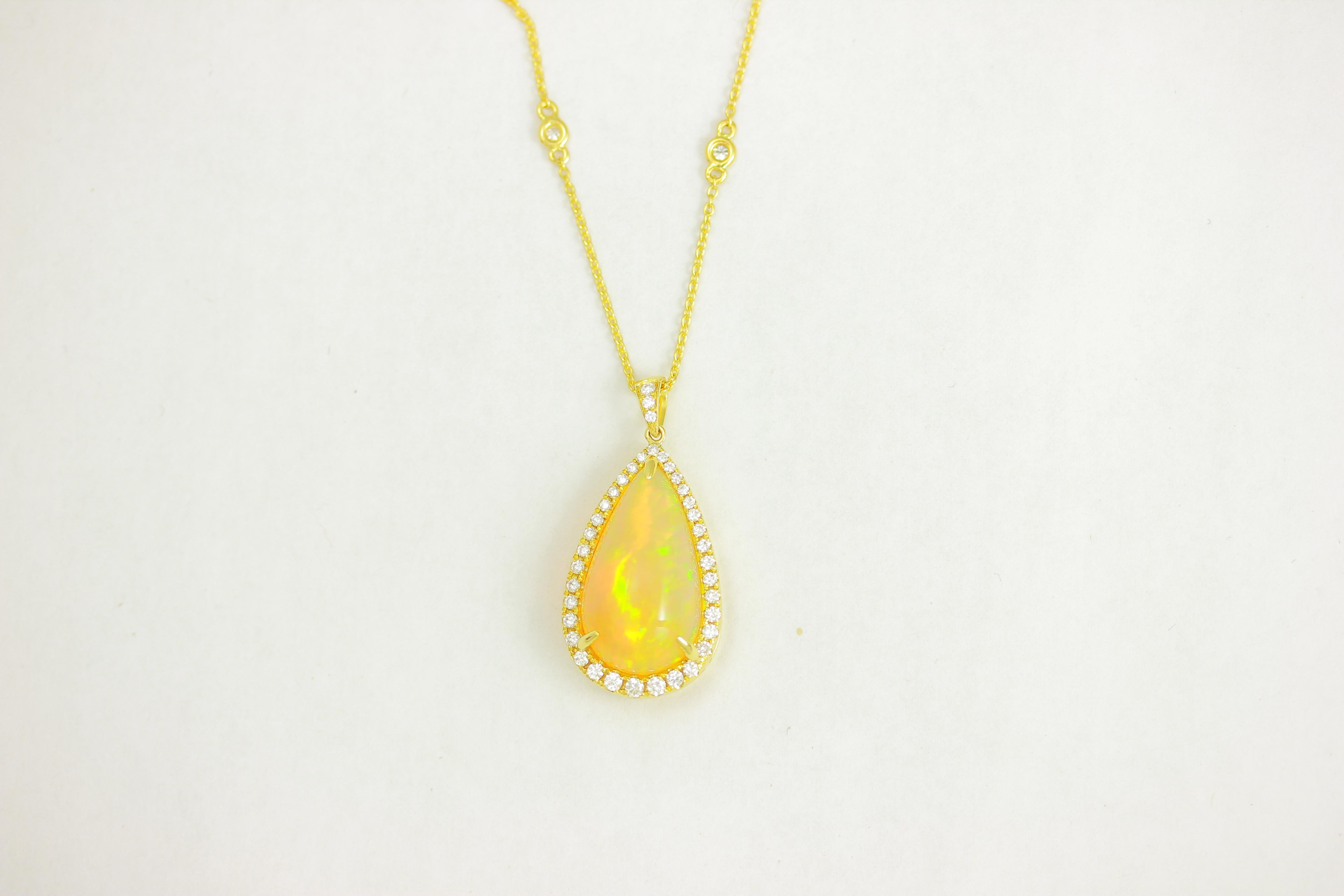 Contemporary Frederic Sage Fine 7.09 Carat Opal Diamond Pendant with Chain