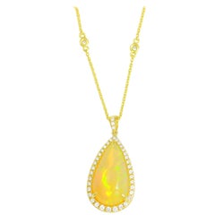 Frederic Sage Fine 7.09 Carat Opal Diamond Pendant with Chain