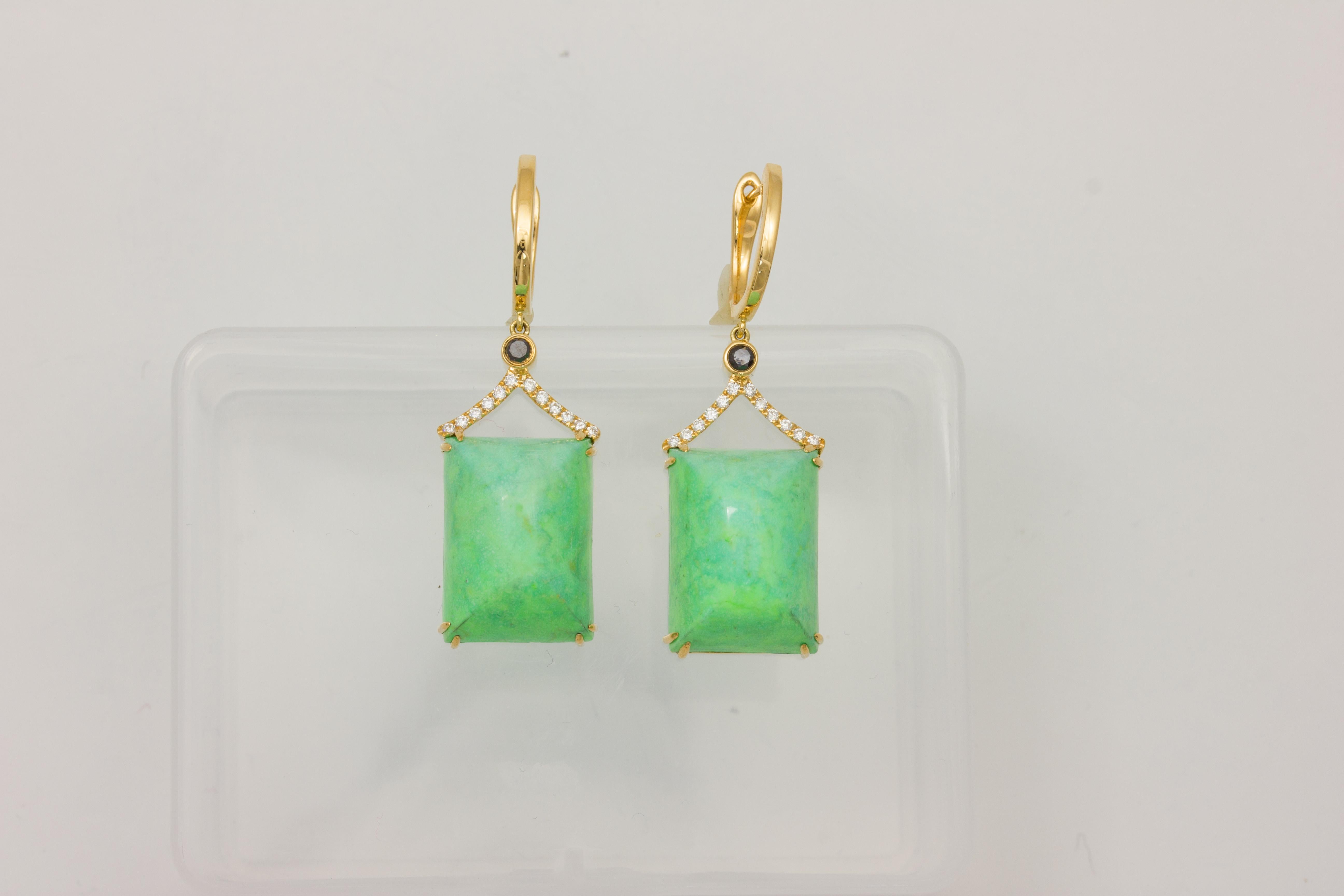 Contemporary Frederic Sage Green Turquoise Black Diamond Earrings For Sale
