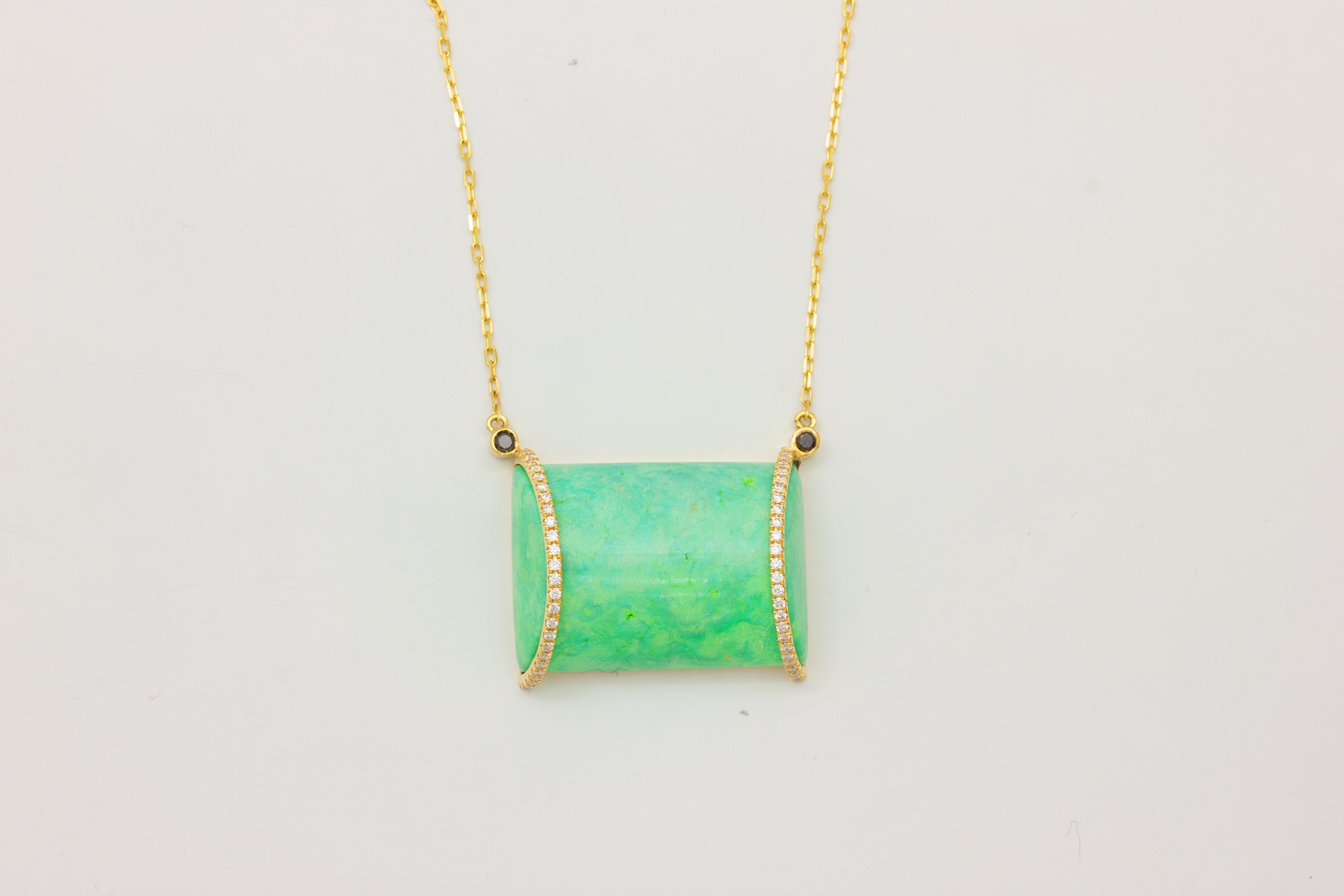 Frederic Sage Green Turquoise Black Diamond Pendant Necklace In New Condition In New York, NY