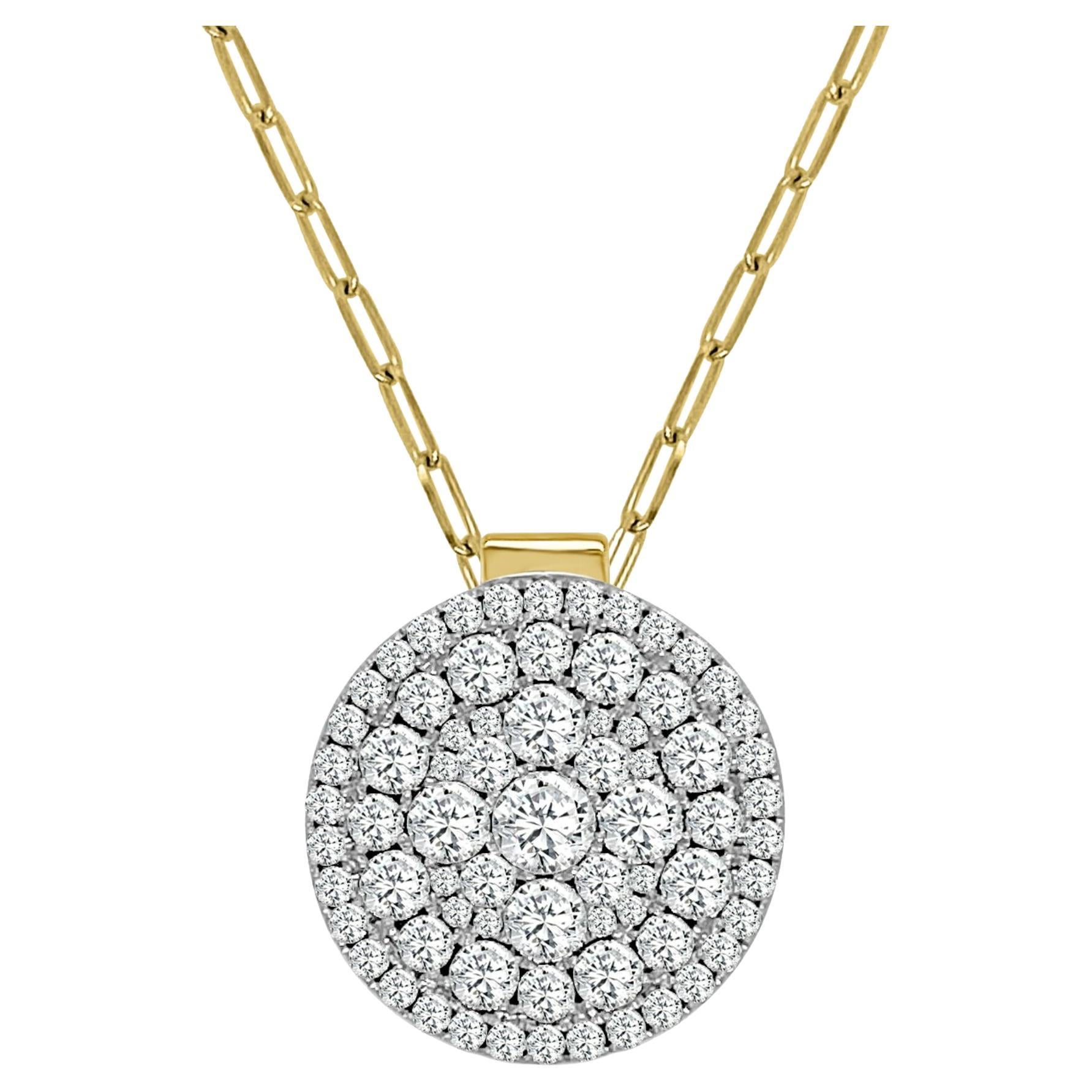 ”Large 2” Round Firenze II Diamond Pendant with Paper Clip Chain