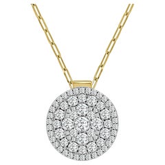 ”Large 2” Round Firenze II Diamond Pendant with Paper Clip Chain