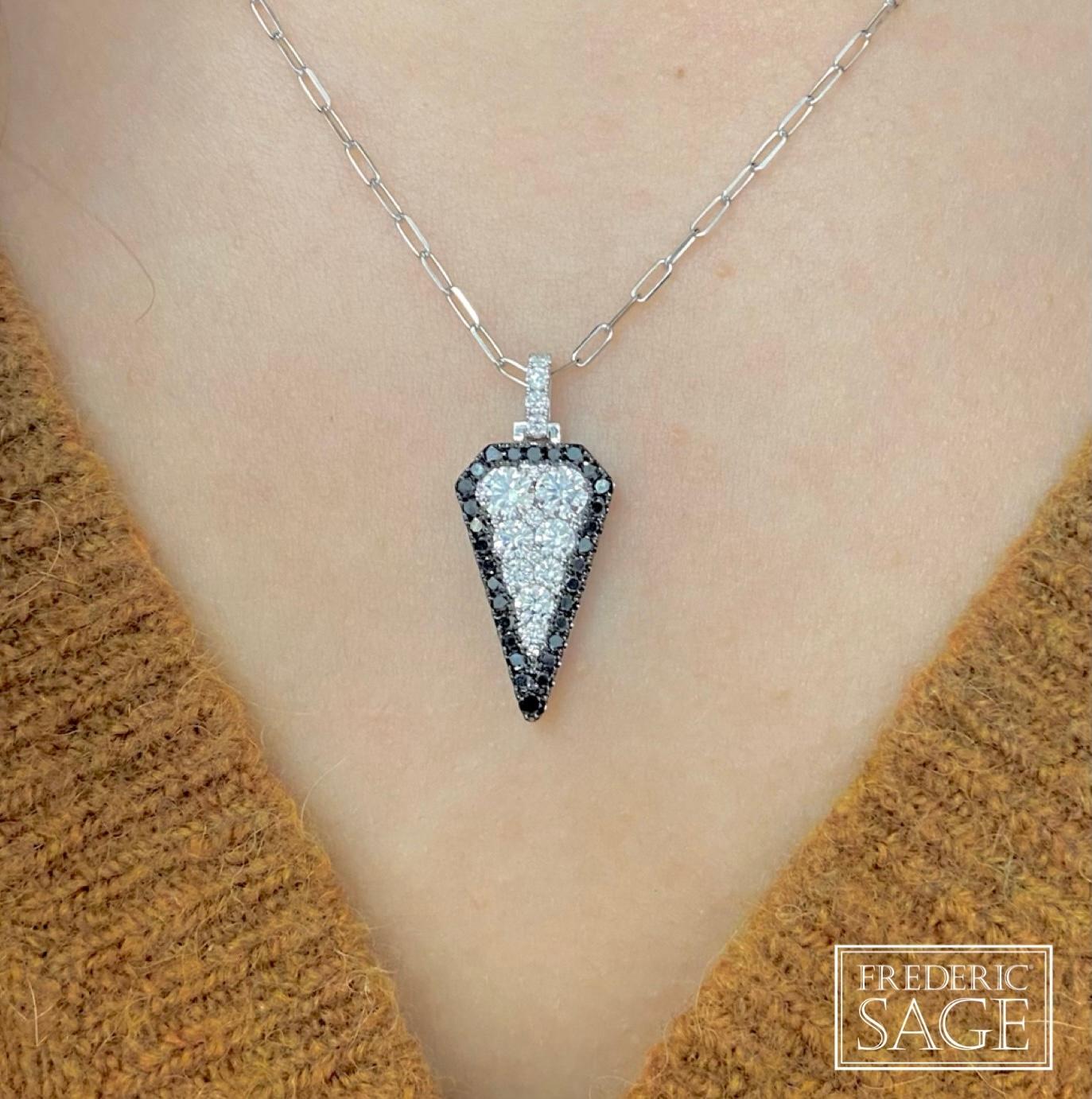 Large Arrow Black & White Diamond Pendant With Diamond Bale And Chain, Black Diamond 0.42 Ct, White Diamond 0.95 Ct, (approx 20 mm – 21 mm including bale)

Available in other metal/ gemstone options: This Diamond pendant can be made in white, pink