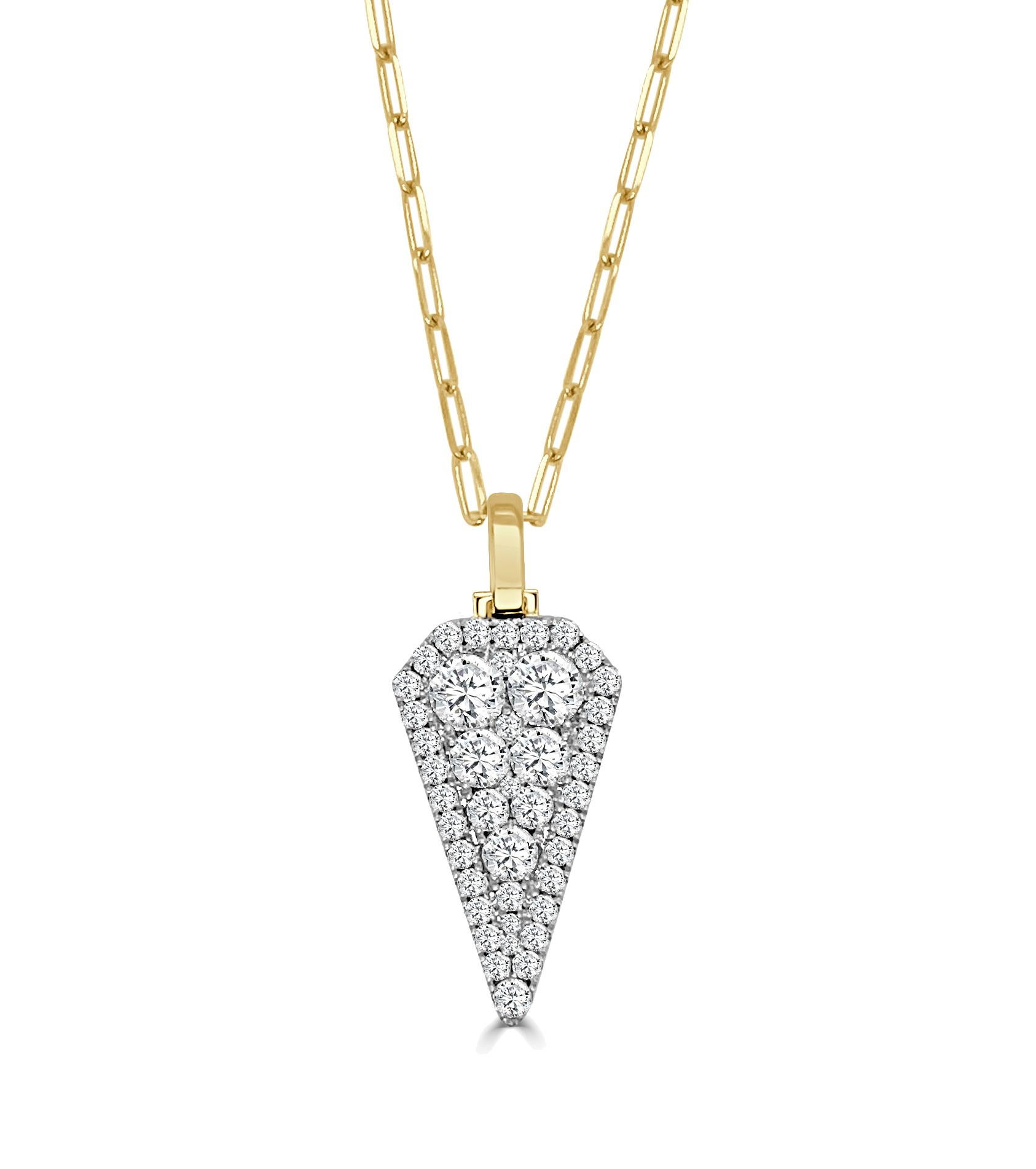 Large Arrow All Diamond Pendant With Polished Bale With Mini Paper Clip Chain, 1.27 Ct, (approximately 12 mm x 21 mm / 27.5 mm including bale)

Available in other metal/ gemstone options: This Diamond pendant can be made in white, pink or yellow