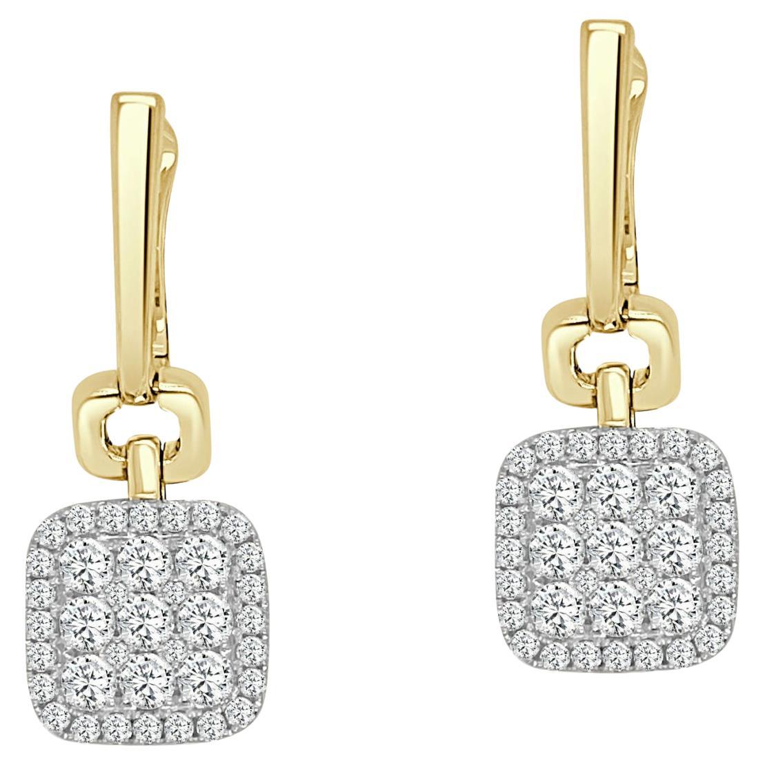 Large Cushion Firenze Diamond Single Loop Hanging Earrings For Sale