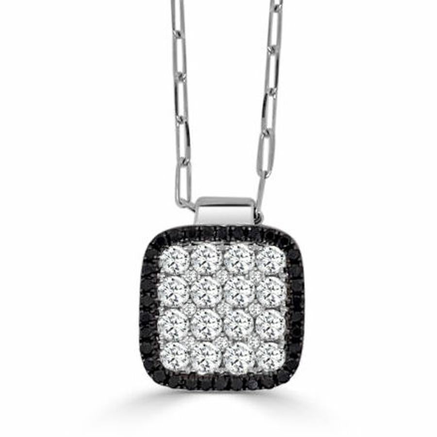 Frederic Sage Large Cushion Firenze II, Black & White Diamond Pendant In New Condition For Sale In Great Neck, NY