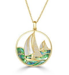 Large White Mother of Pearl Boats with Abalone Waves Pendant