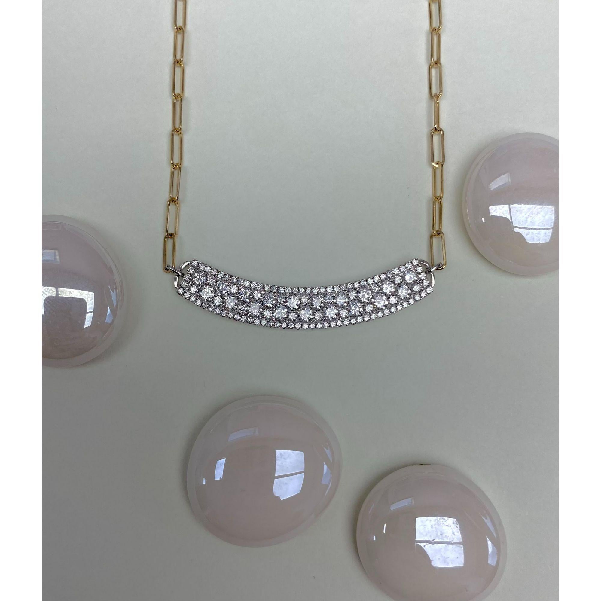 All Diamond Medium Horizontal Linear Curve Pendant With Attached Paperclip Chain, 1.33 Ct, (approximately 38 mm X 6.5 mm)

Available in other metal/ gemstone options: This Diamond pendant can be made in white, pink or yellow gold. 
Matching