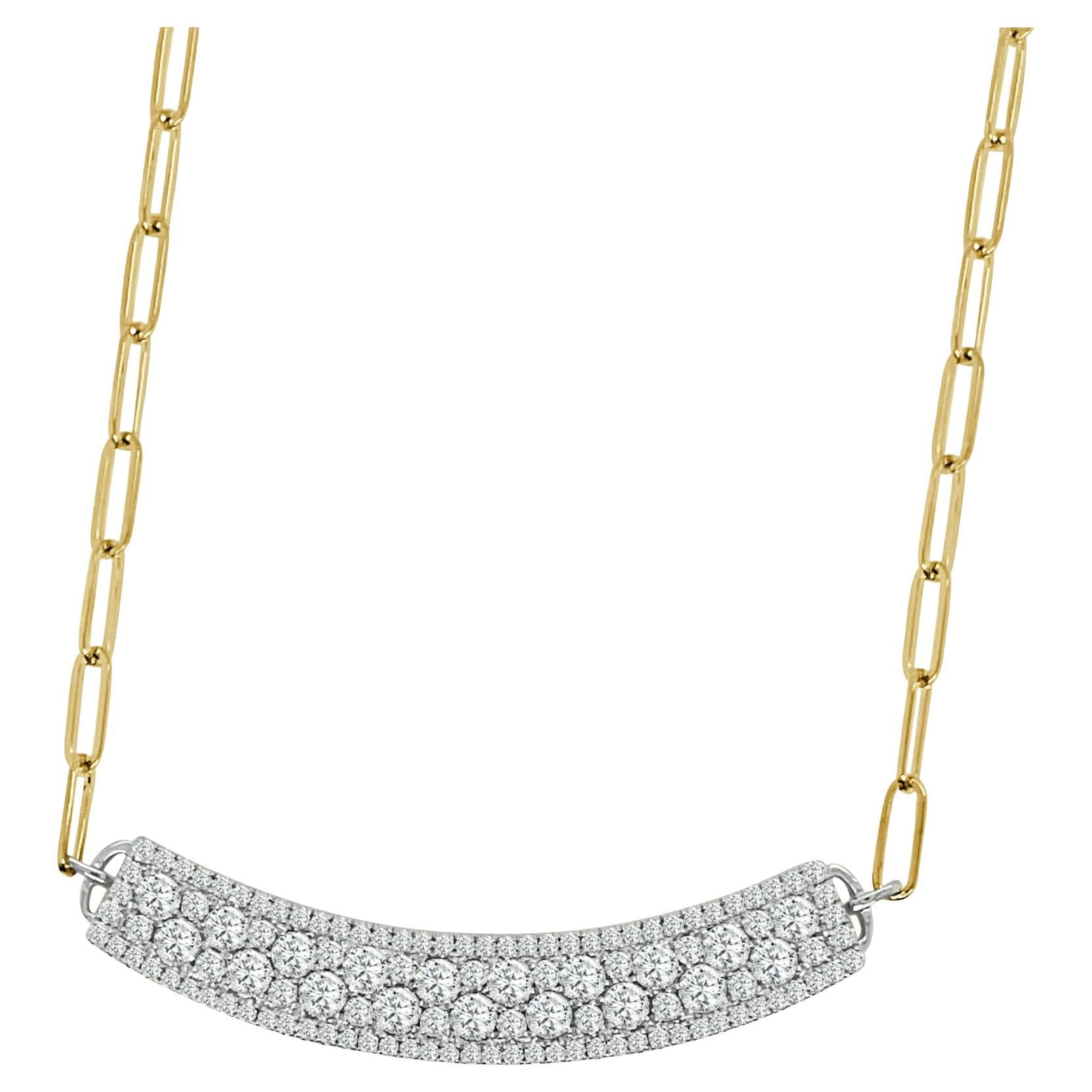 Medium Diamond Horizontal Linear Curve Pendant with Chain For Sale