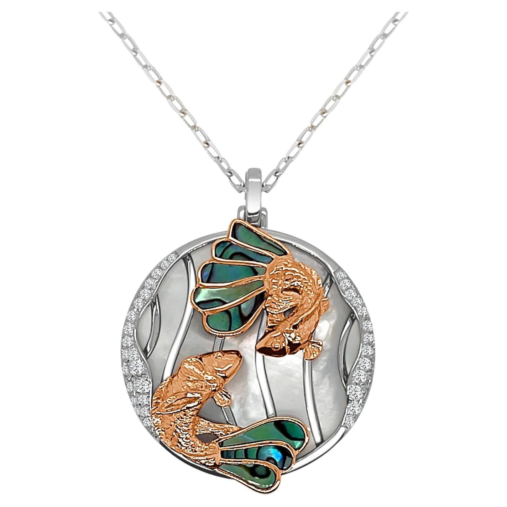 Frederic Sage Medium Koi Pendant with Abalone and White Mother of Pearl Pendant For Sale