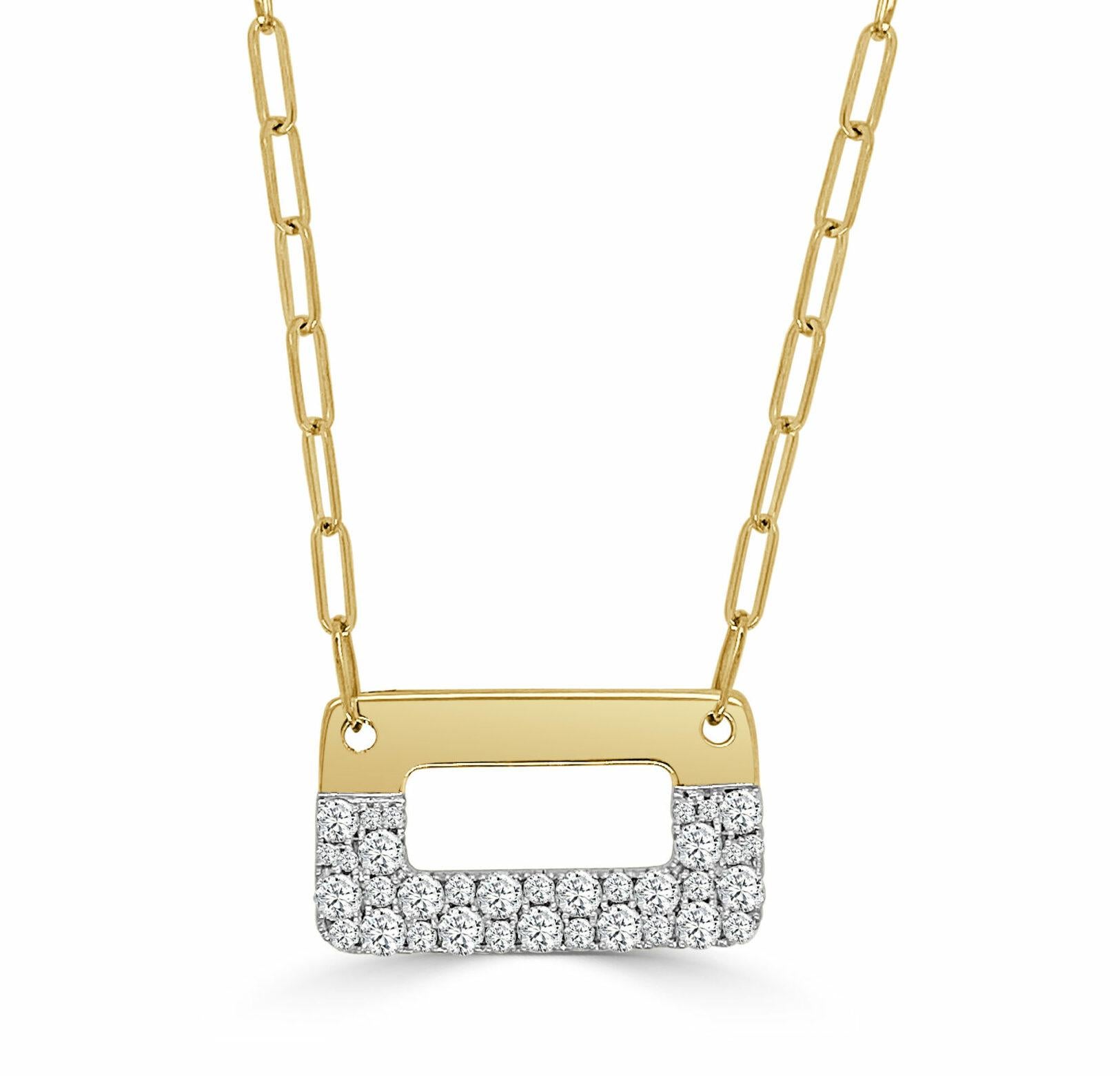 Medium Rectangular Open Nebula Half Diamond Pendant With Attached Paperclip Chain, 0.94 Ct, (approximately 14 mm x 24 mm)

Available in other metal/ gemstone options: This Diamond pendant can be made in white, pink or yellow gold. 
Matching