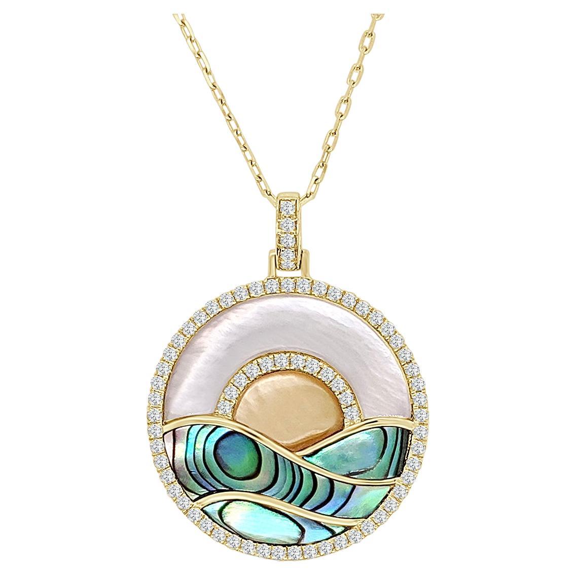 Medium Sunset I Pendant with Abalone and Mother of Pearl For Sale