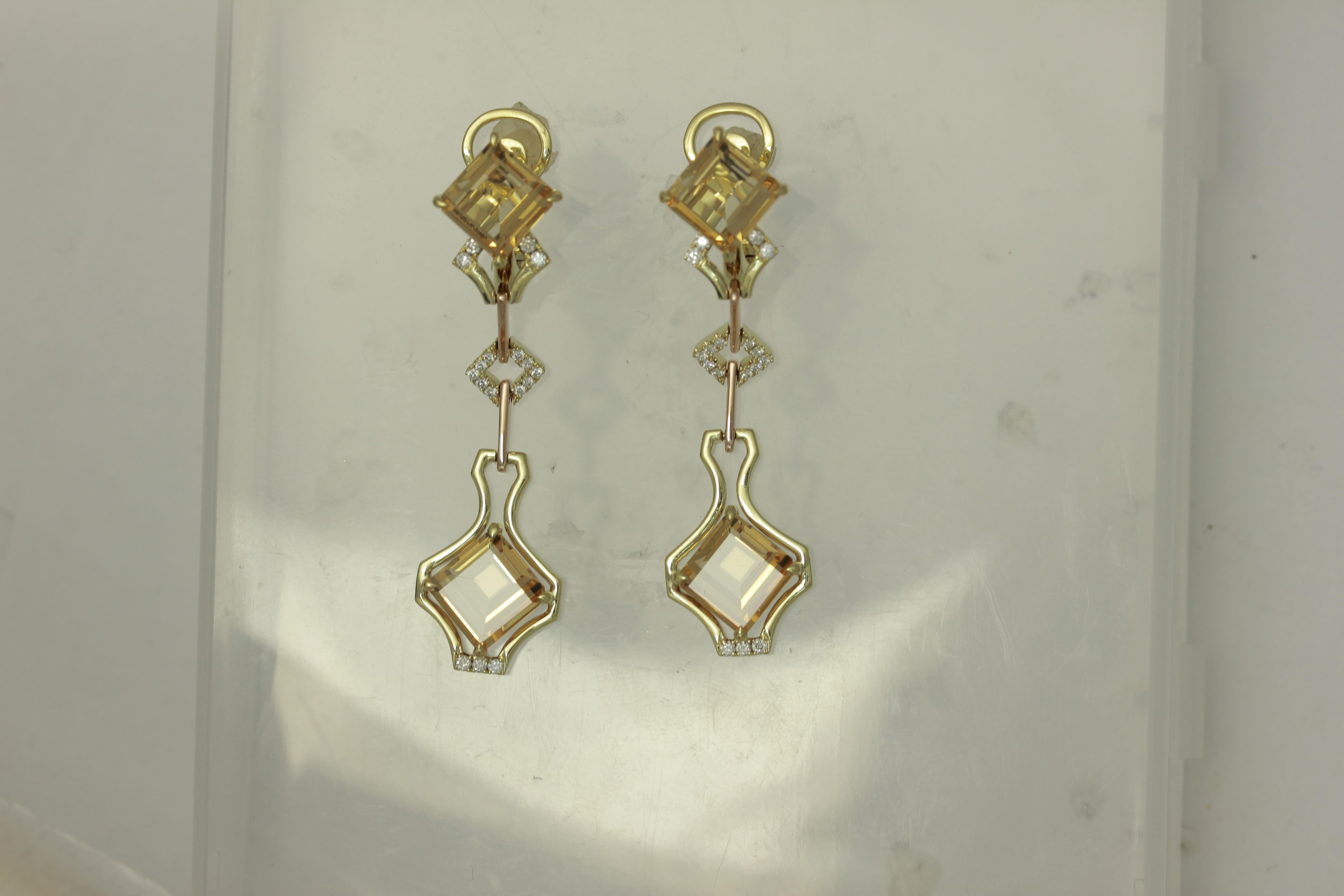 Contemporary Frederic Sage One of Kind 8.99 Carat Imperial Topaz and Diamond Earrings