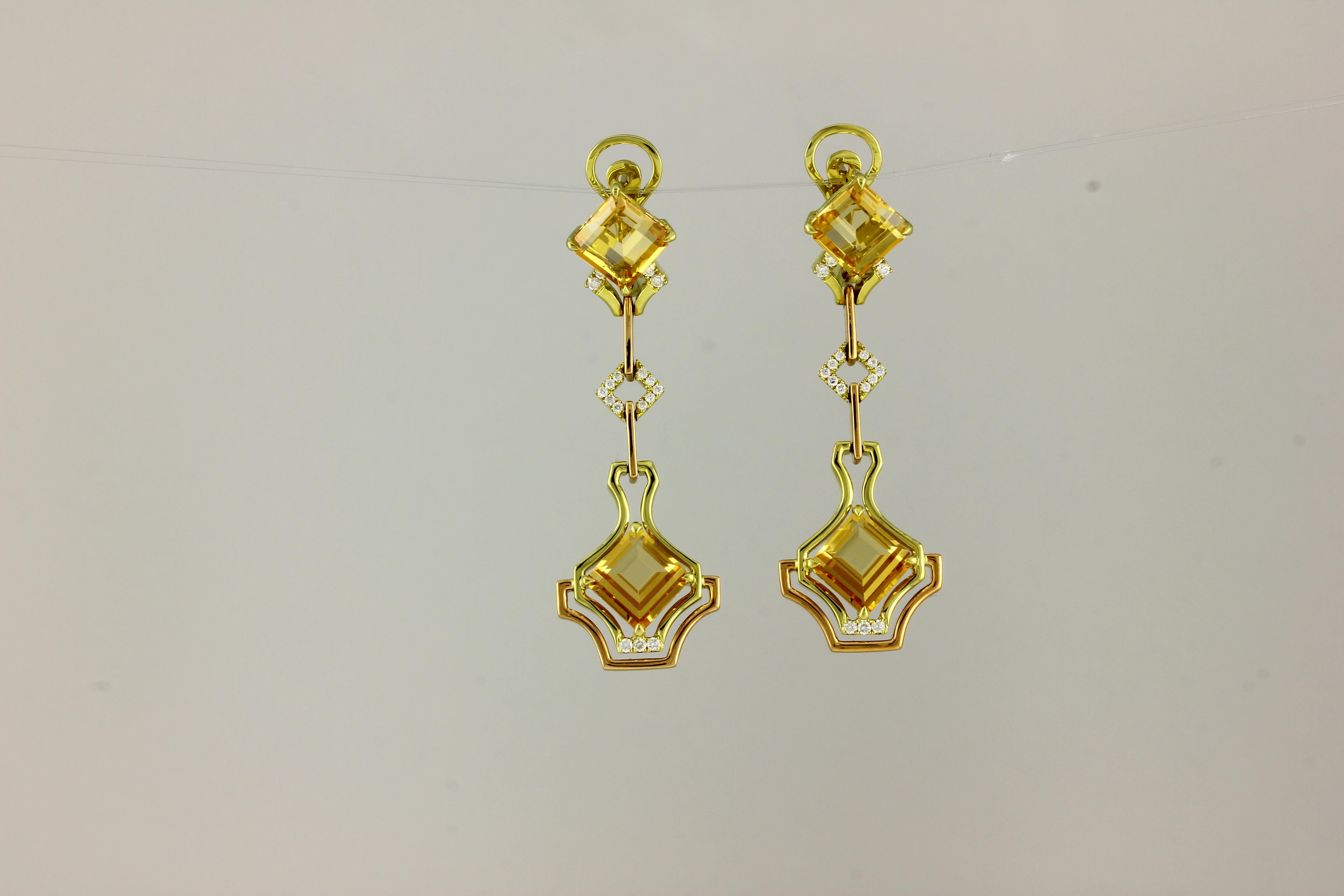 Asscher Cut Frederic Sage One of Kind 8.99 Carat Imperial Topaz and Diamond Earrings