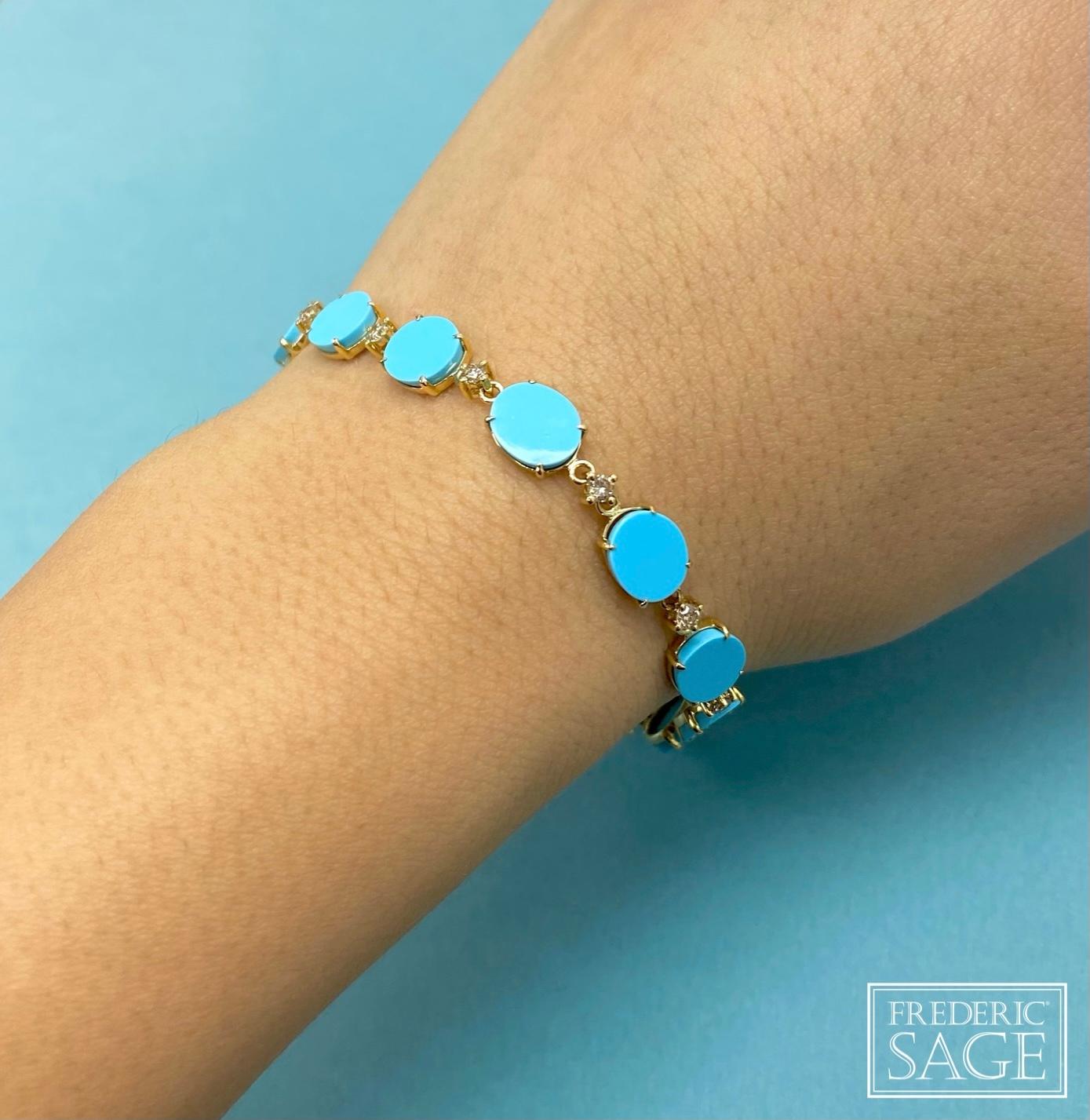 Oval Mini Turquoise And Brown Diamond 12 Link Tivoli II Bracelet, Brown Diamond 0.57 Ct, Turquoise 8.34 Ct

Available in other metal/ gemstone options: This Natural Mineral bracelet can be made in white or pink gold. Also available in other shells