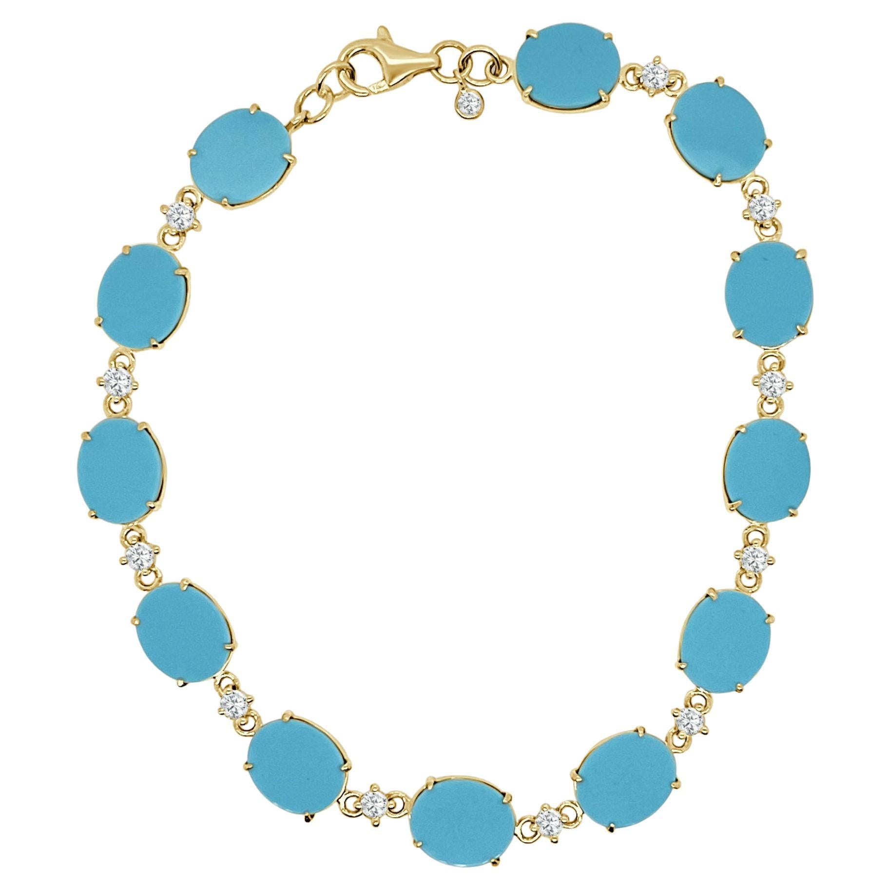 Frederic Sage Oval Mini Turquoise and Brown Diamond 12 Link Tivoli II Bracelet For Sale
