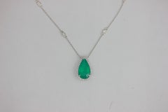 Frederic Sage Pear Shape 3.74 Carat Emerald & Diamond Necklace Pendant