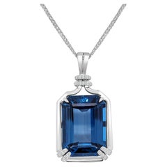 Pendant in Emerald Cut London Blue Topaz with Chain