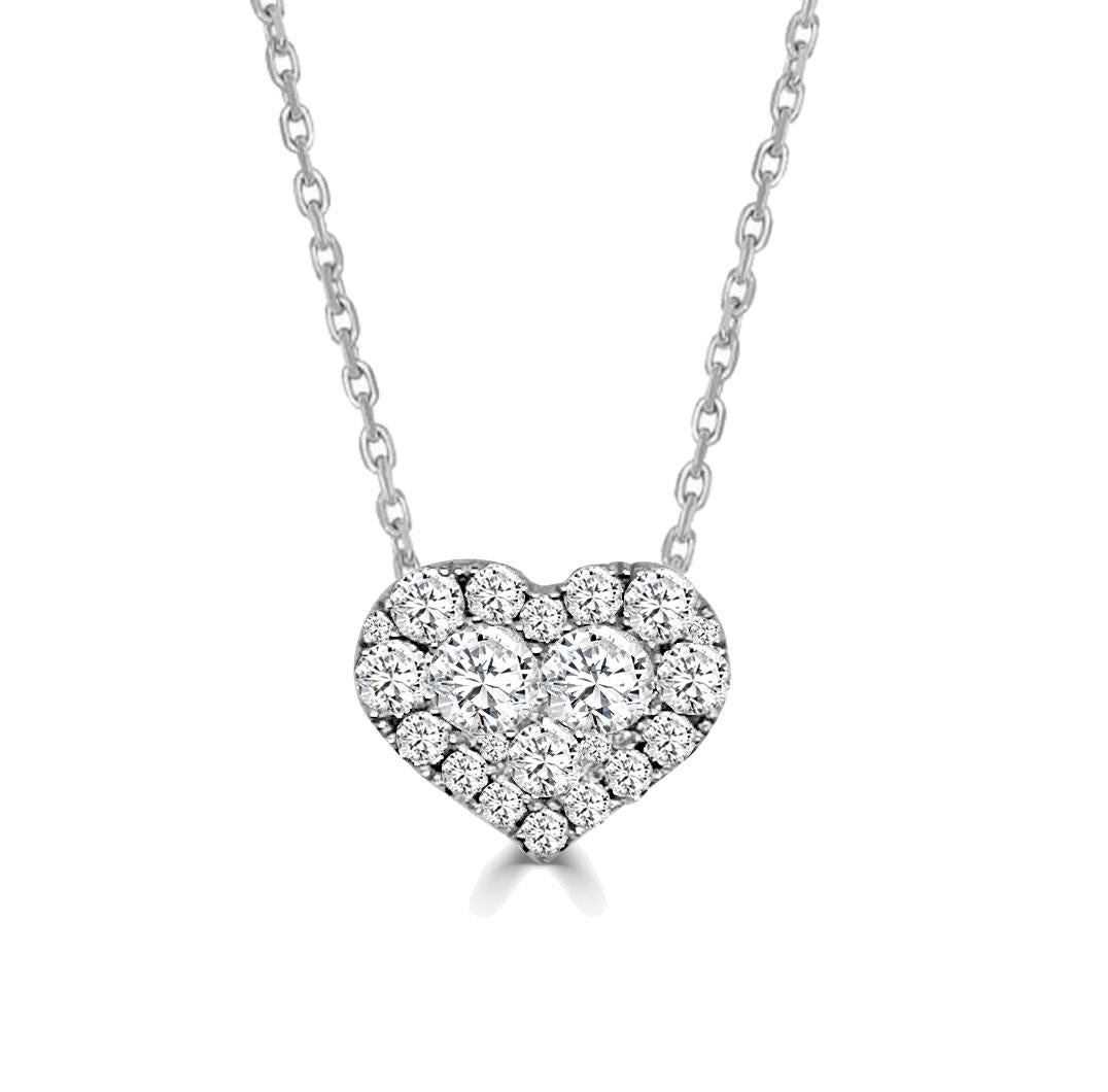 14K white gold all diamond large heart pendant with hidden bale & chain, 7 diamond 1.14 ct, 10 diamond 0.36 ct, 7 diamond.03 ct. Approx 13mm x 15mm

Available in other metal/ gemstone options: This Diamond pendant can be made in white, pink or