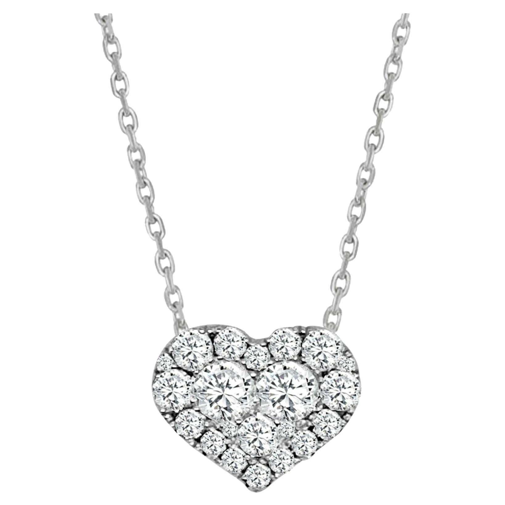 Pendant Necklace in 14k White Gold with Large Diamond Heart For Sale