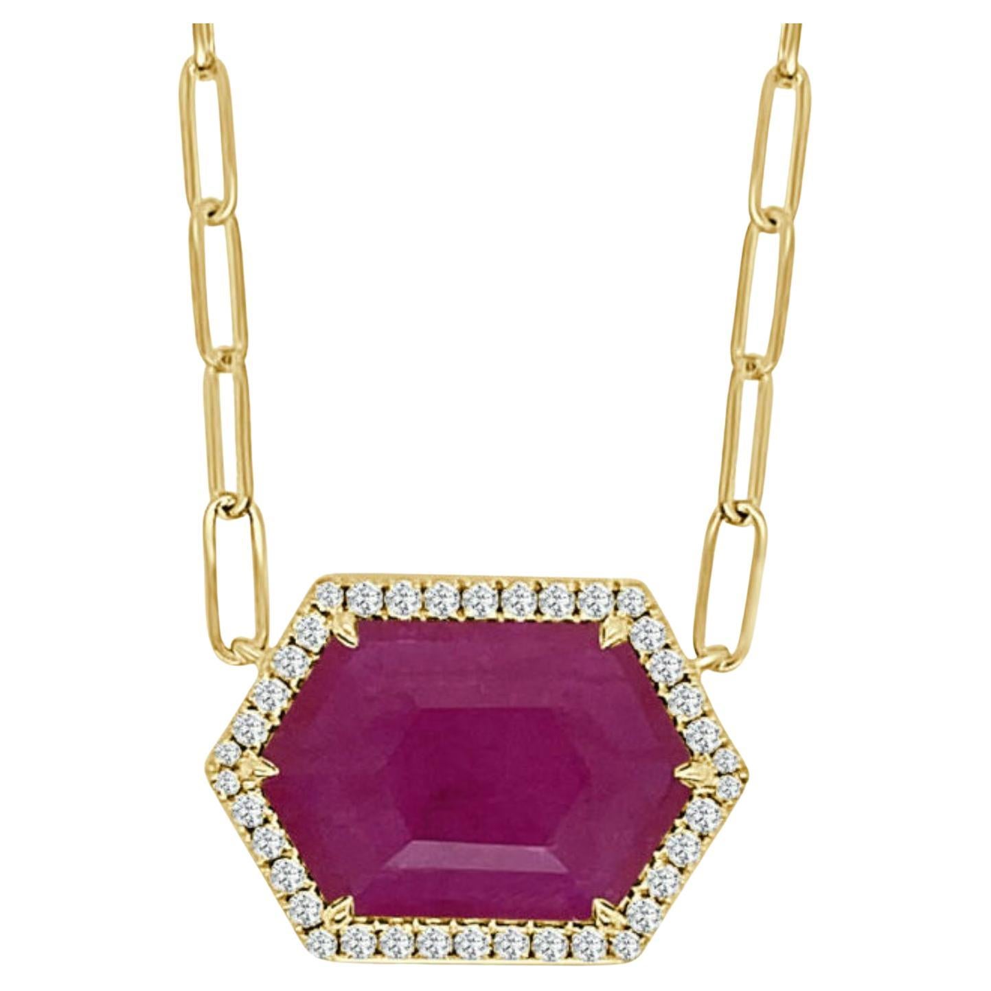 Frederic Sage Pendant Necklace in 18k Yellow Gold & Hexagonal Shape Ruby For Sale