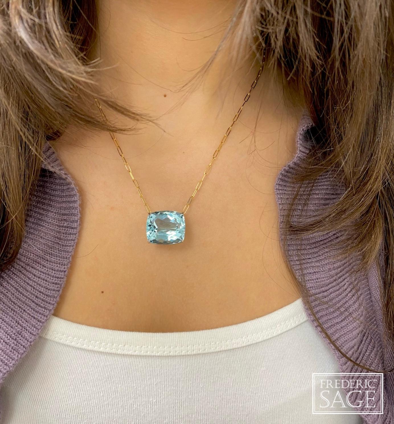 18K Yellow & White Gold Oak CU Sea Foam Blue Topaz Pendant With Attatched Yellow Gold Paperclip Chain, Aquamarine 27.20 CT
approx 21mm x 18mm

Available in other metal/ gemstone options: These Gemstone pieces can be made in white, pink, yellow gold