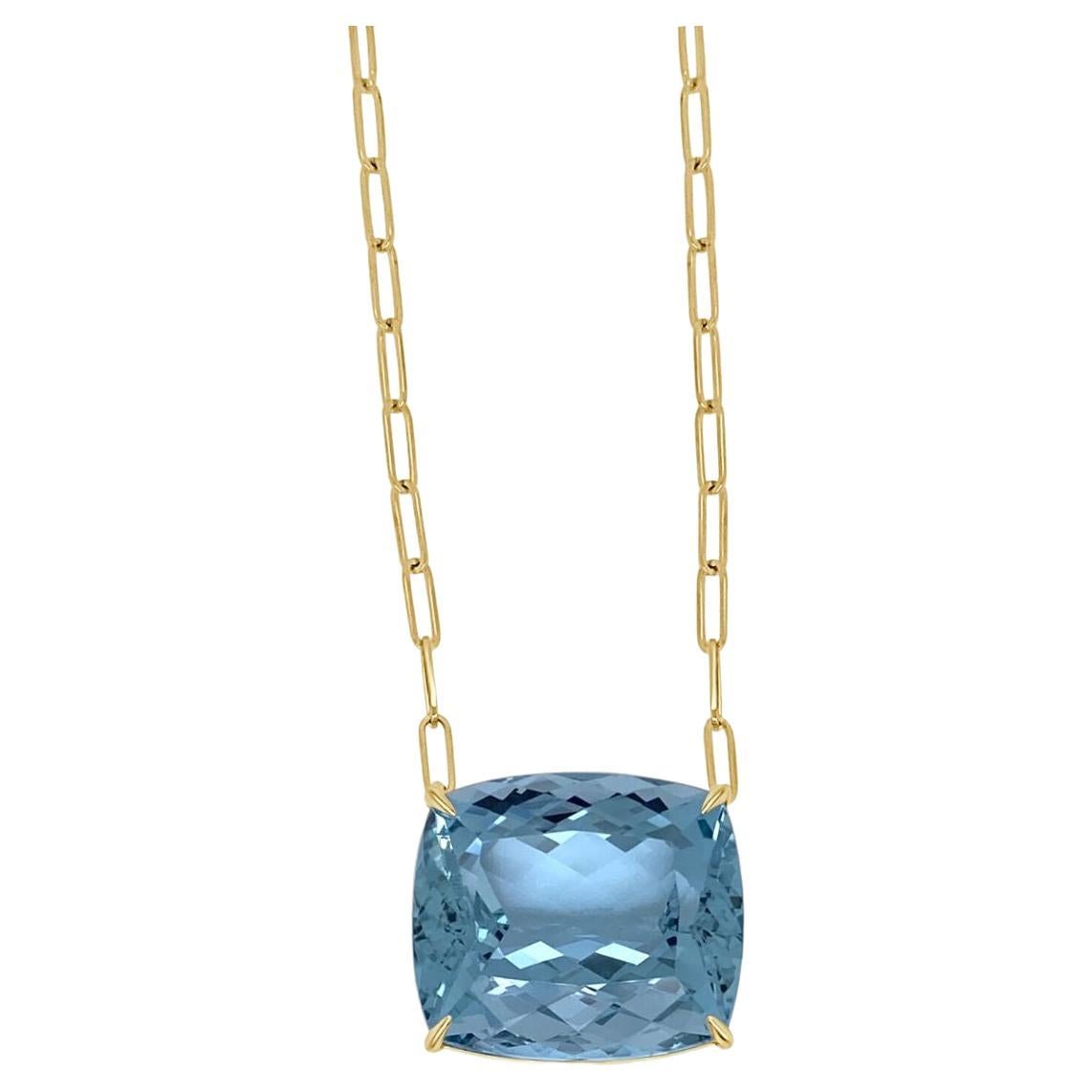 Pendant Necklace in 18k Yellow & White Gold with Blue Topaz