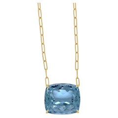 Pendant Necklace in 18k Yellow & White Gold with Blue Topaz