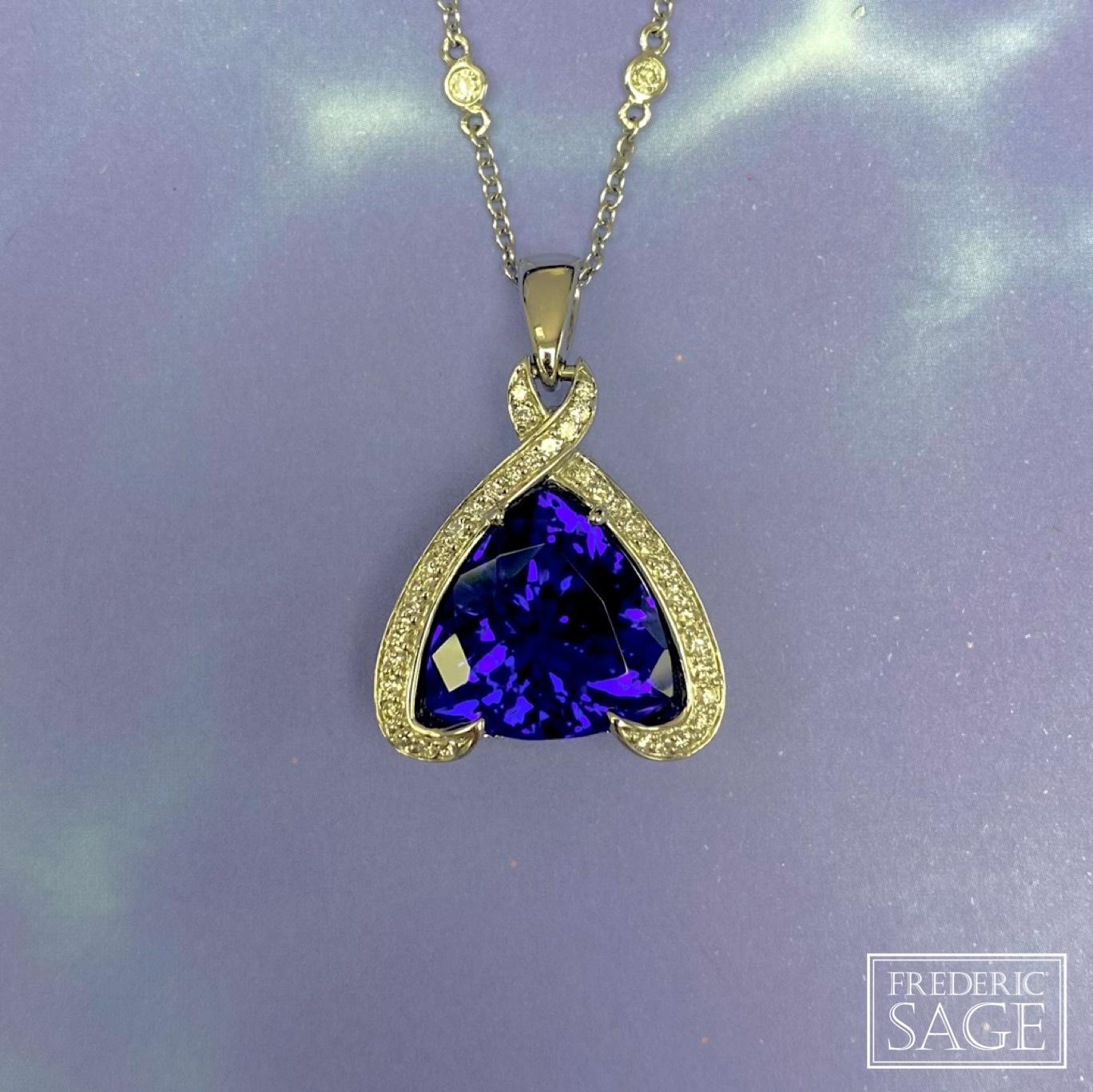 Women's Frederic Sage Pendant Necklace in Trillion Gem Tanzanite on White Gold For Sale