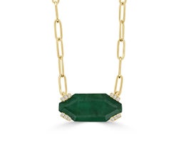 Pendant Necklace with Octagonal Emerald & Paperclip Chain